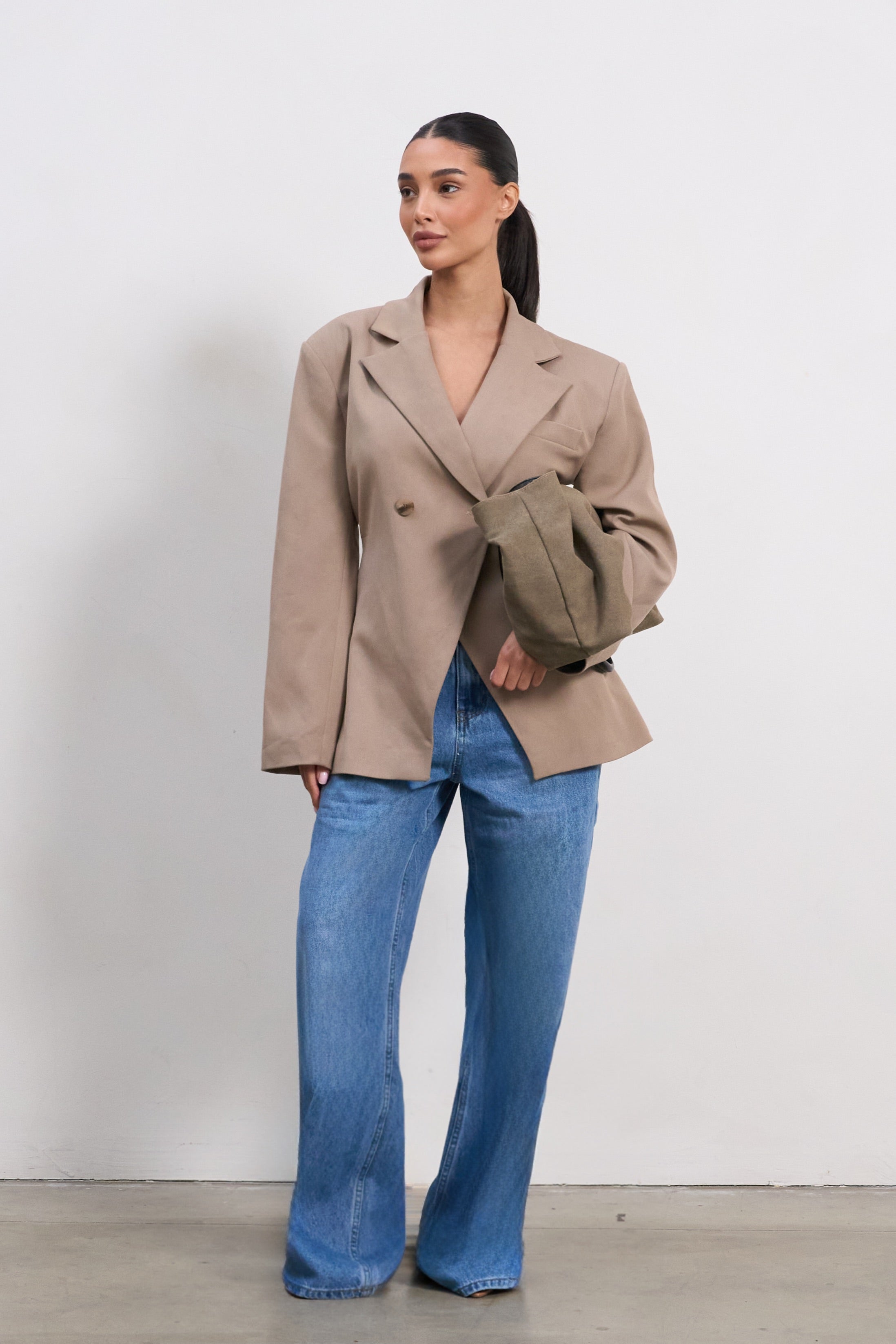 Women’s Sandstone Tailored Blazer – Timeless Double-Breasted Elegance