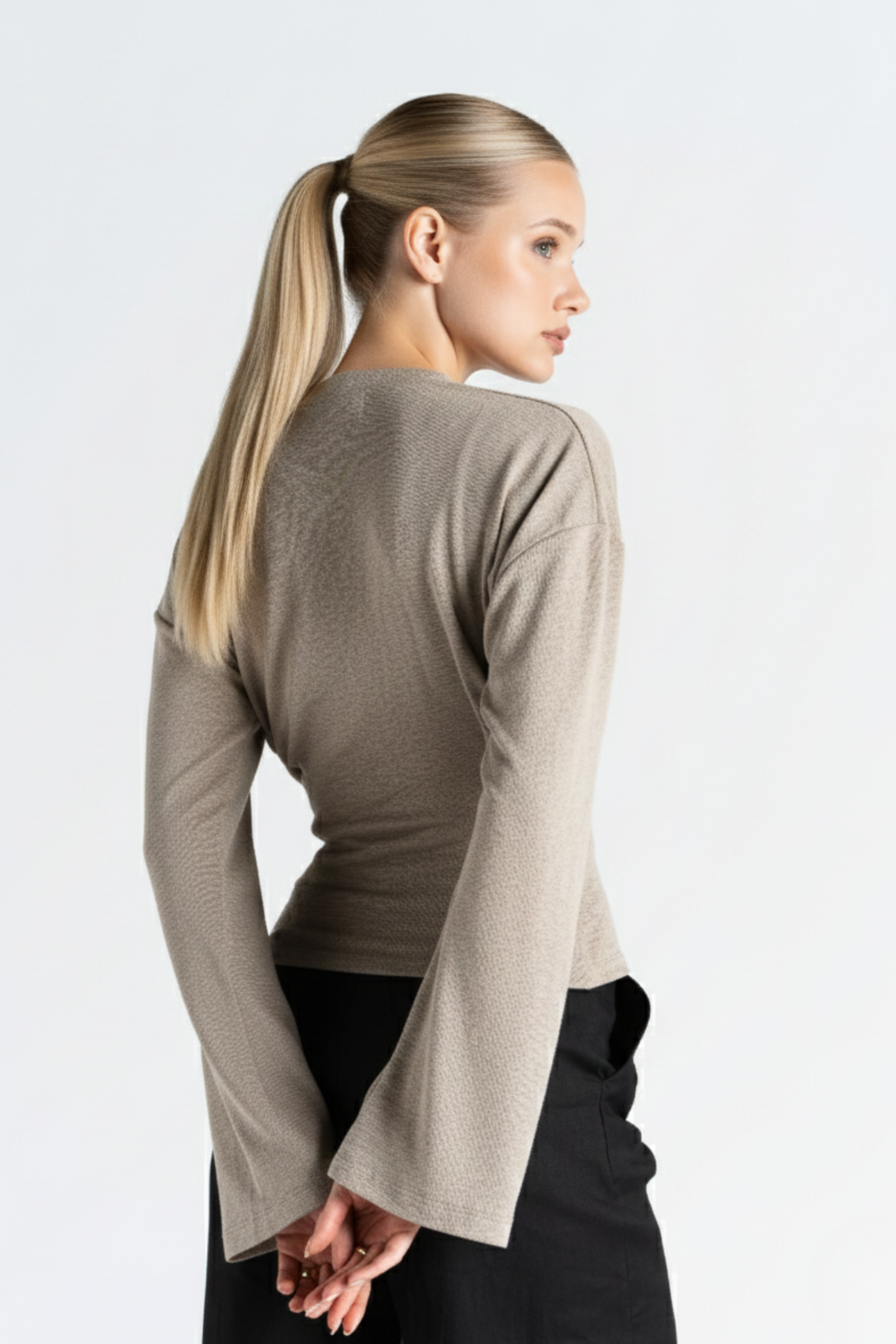 Sculpted Waist Blouse – Pleated Button Front Blouse for Women | TAUPE 2