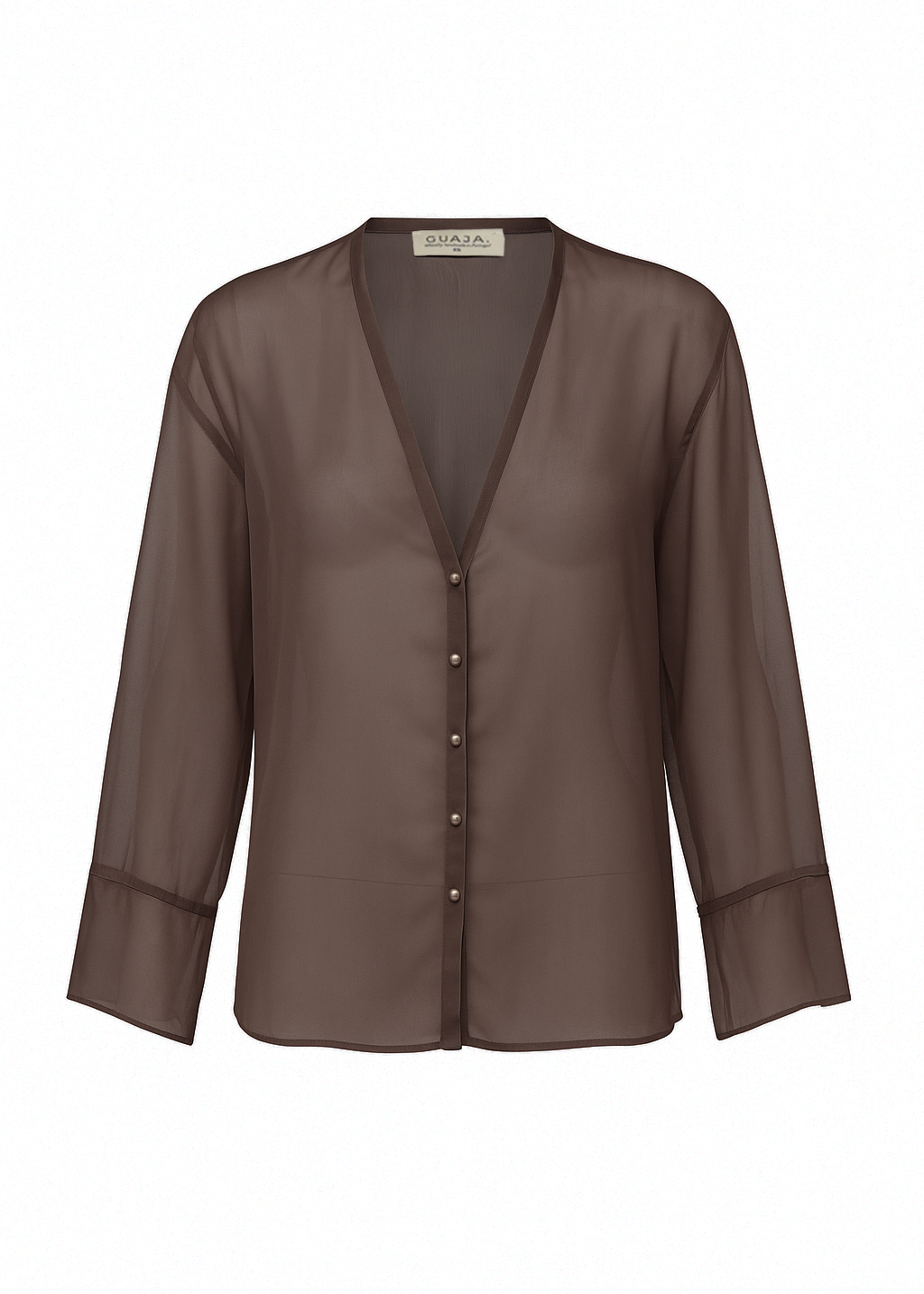 Sheer Button-Up Blouse with Scarf – Lightweight Oversized Blouse for Women | BROWN