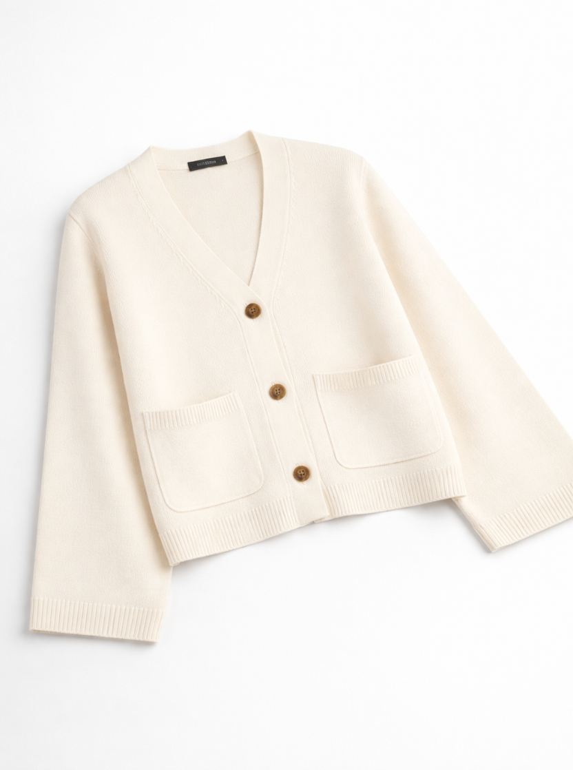 Solo Photo of Soft Knit V-Neck Cardigan | WHITE