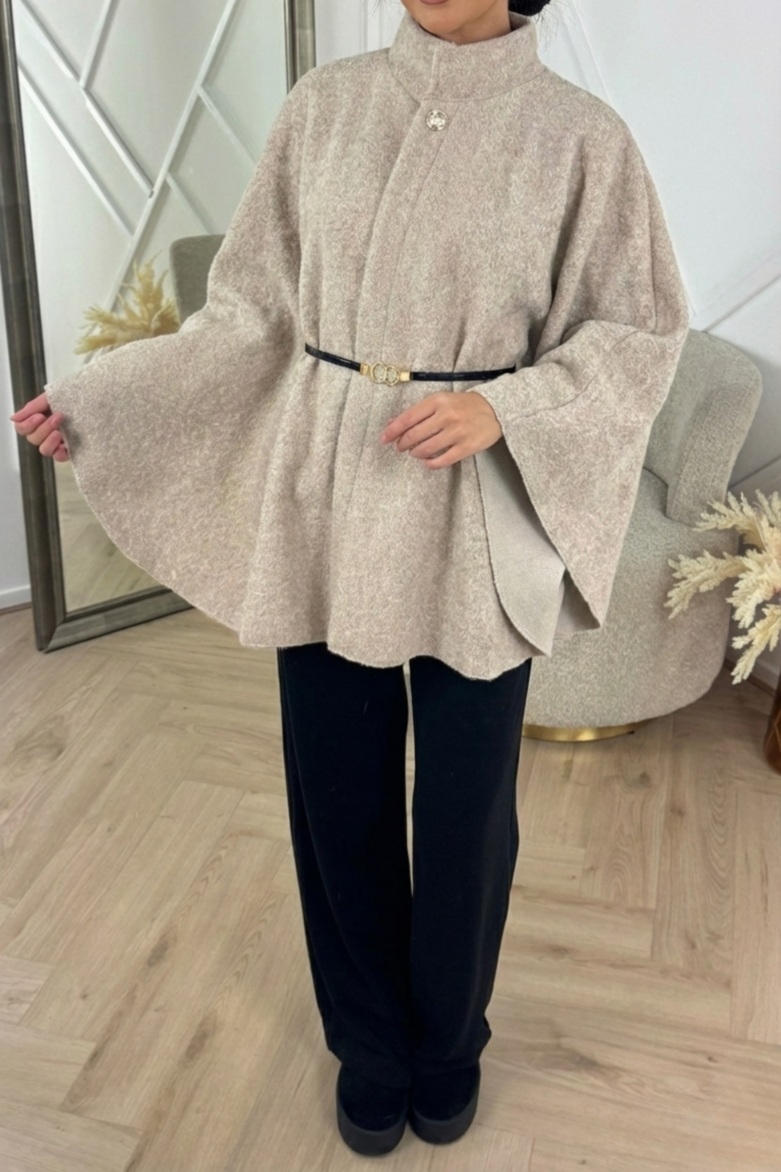 Teddy Oversized Cardigan Top – Lightweight Polyester Knit | BEIGE