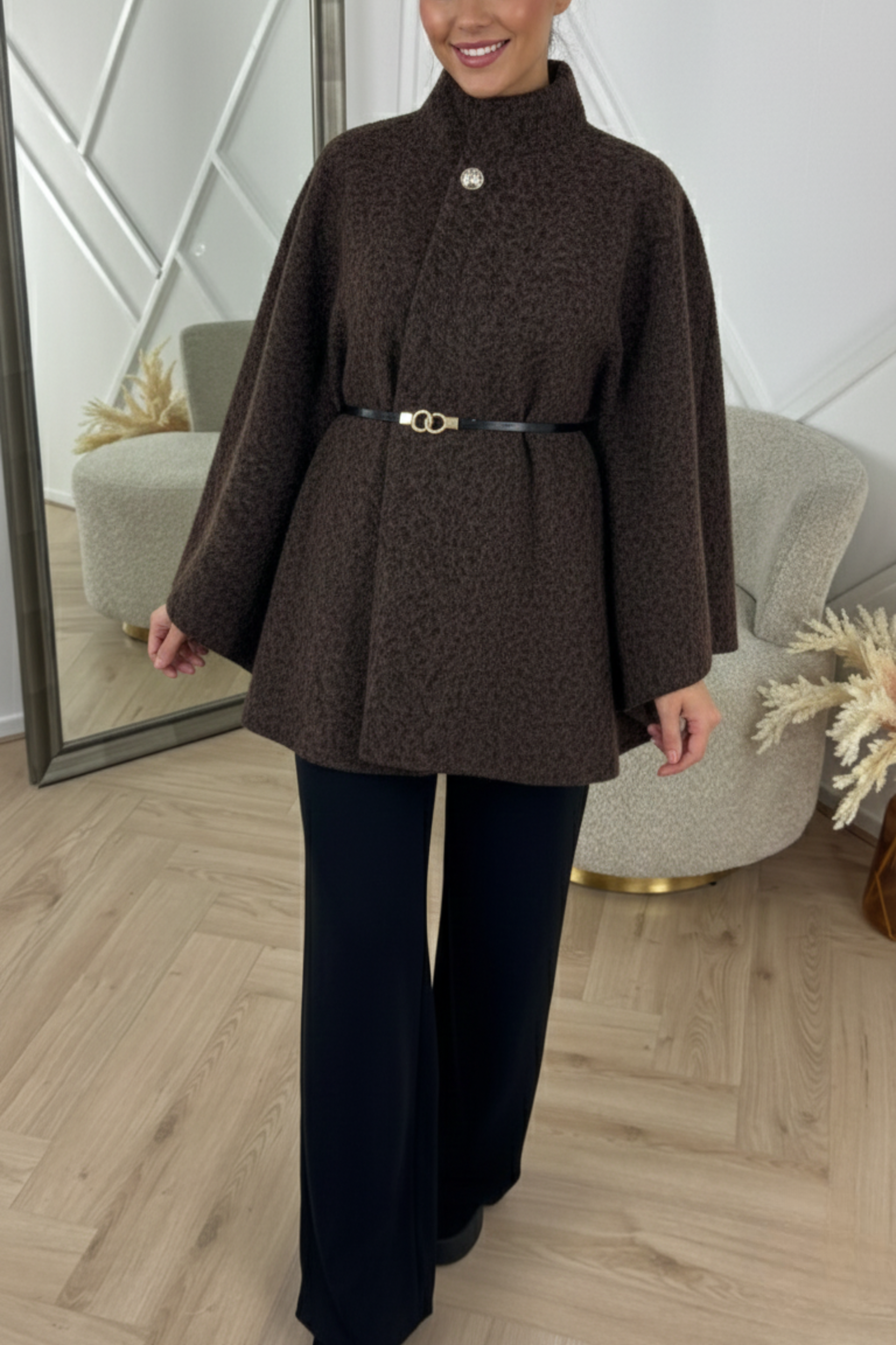 Teddy Oversized Cardigan Top – Lightweight Polyester Knit | BROWN