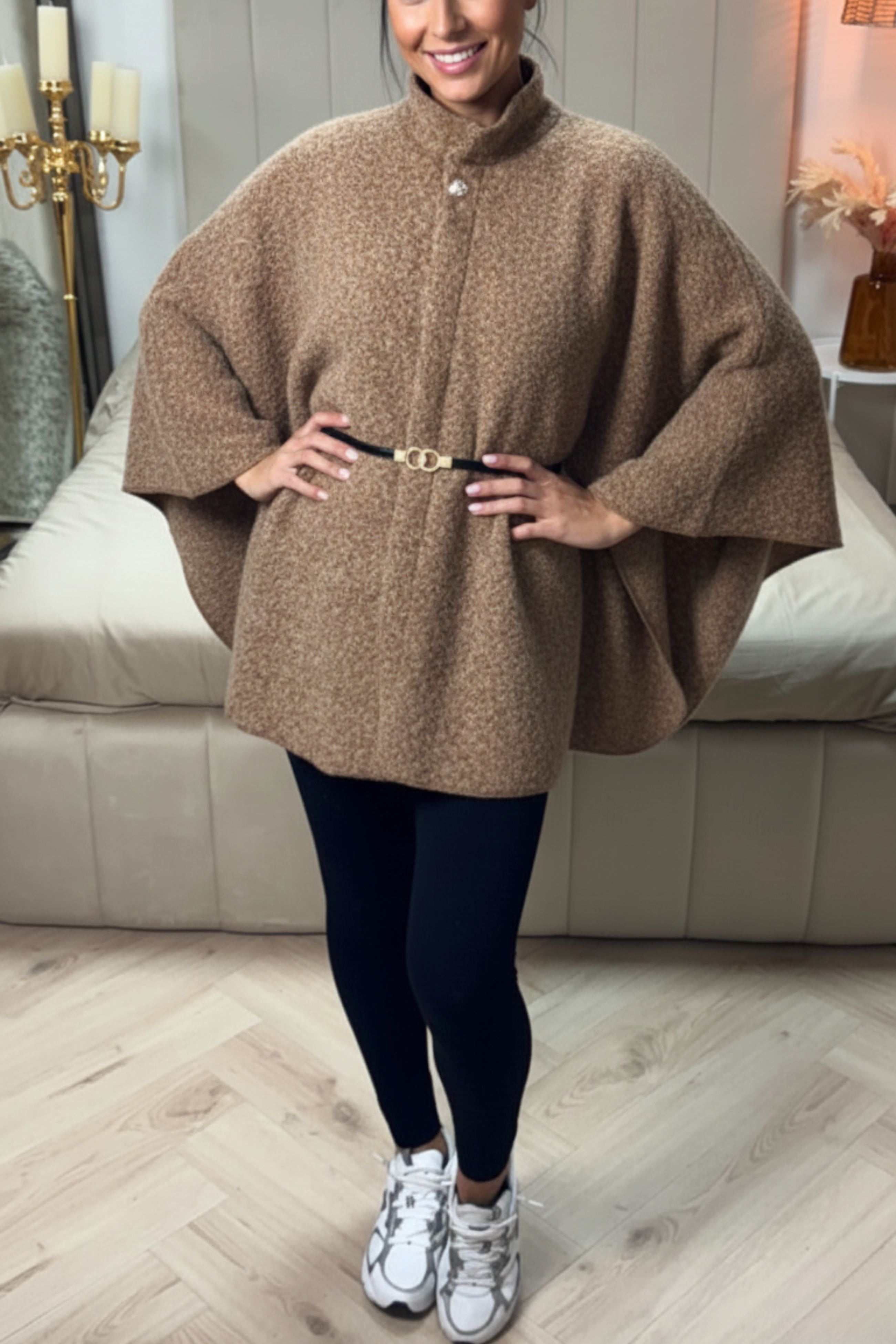 Teddy Oversized Cardigan Top – Lightweight Polyester Knit | TAUPE