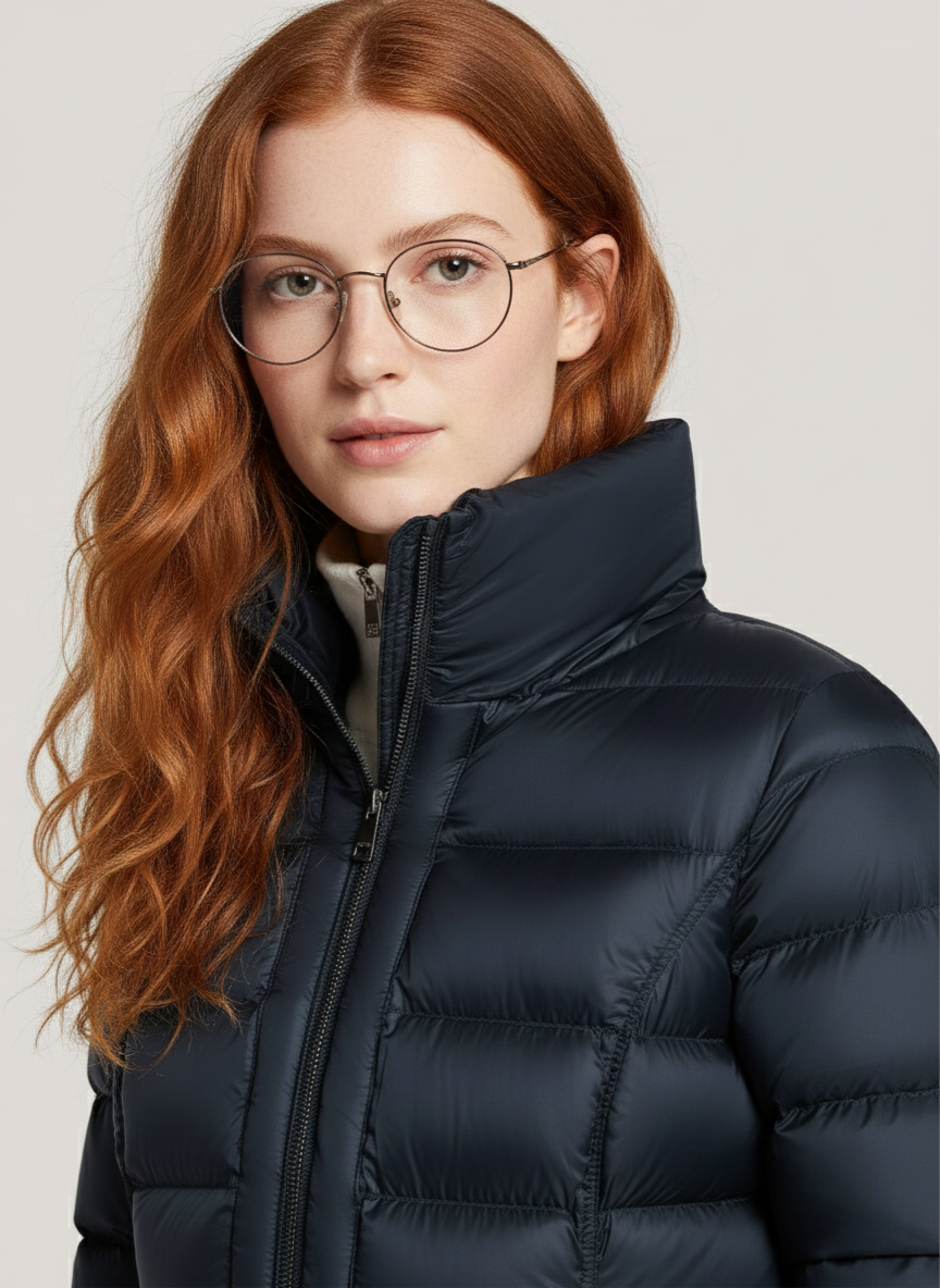 Theodora's Lightweight Mid Down Jacket – Transitional Outerwear with Stand-Up Collar | NAVY 2