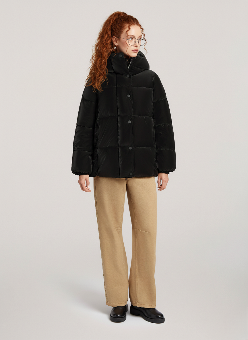 Velvet-Look Mid-Length Puffer Jacket – Warm & Stylish Outerwear 1