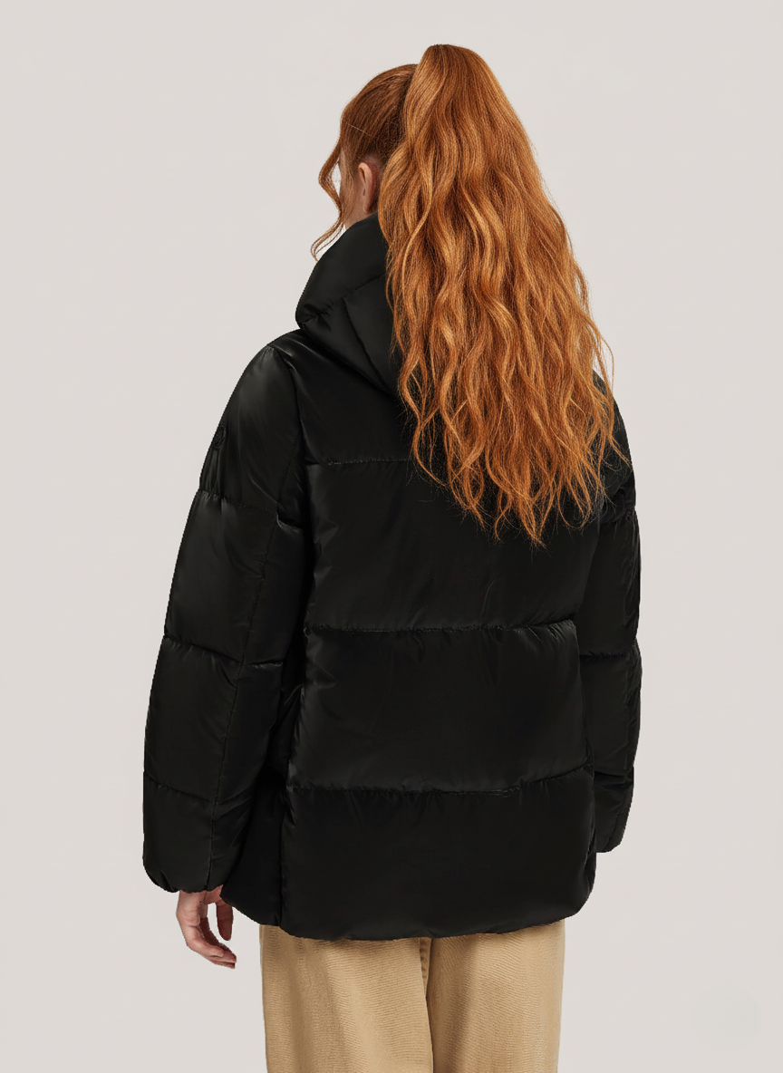 Velvet-Look Mid-Length Puffer Jacket – Warm & Stylish Outerwear 3