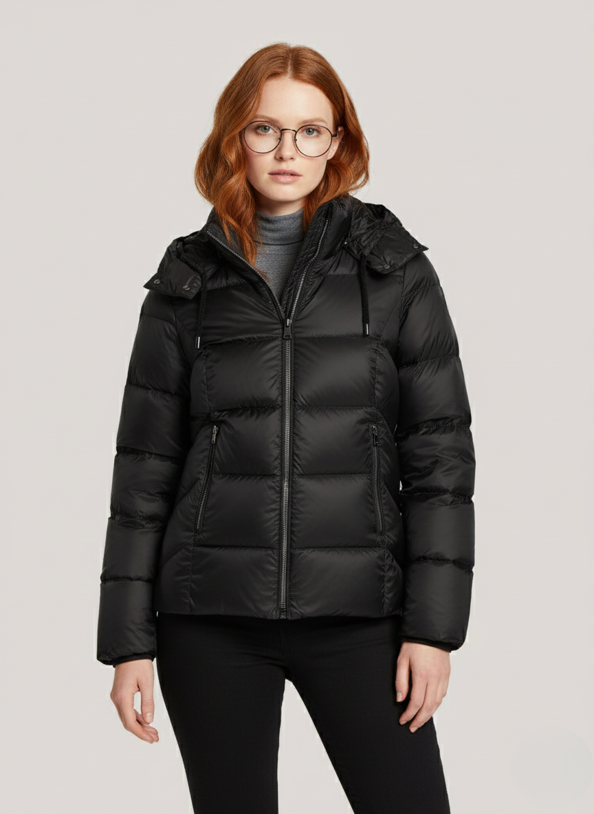 Waverly's Lightweight Short Down Jacket – Adjustable Hood & Warmth for Cold Days | BLACK 1