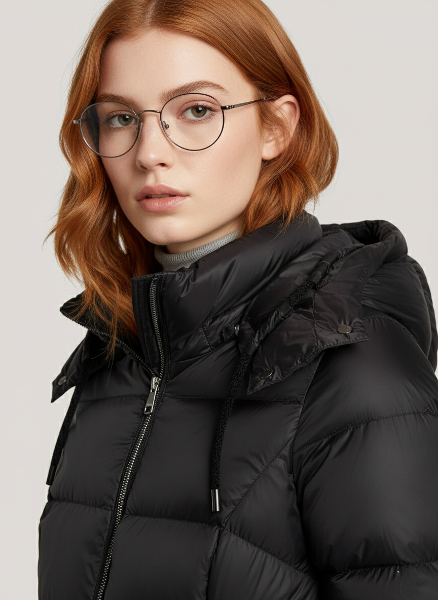 Waverly's Lightweight Short Down Jacket – Adjustable Hood & Warmth for Cold Days | BLACK 2