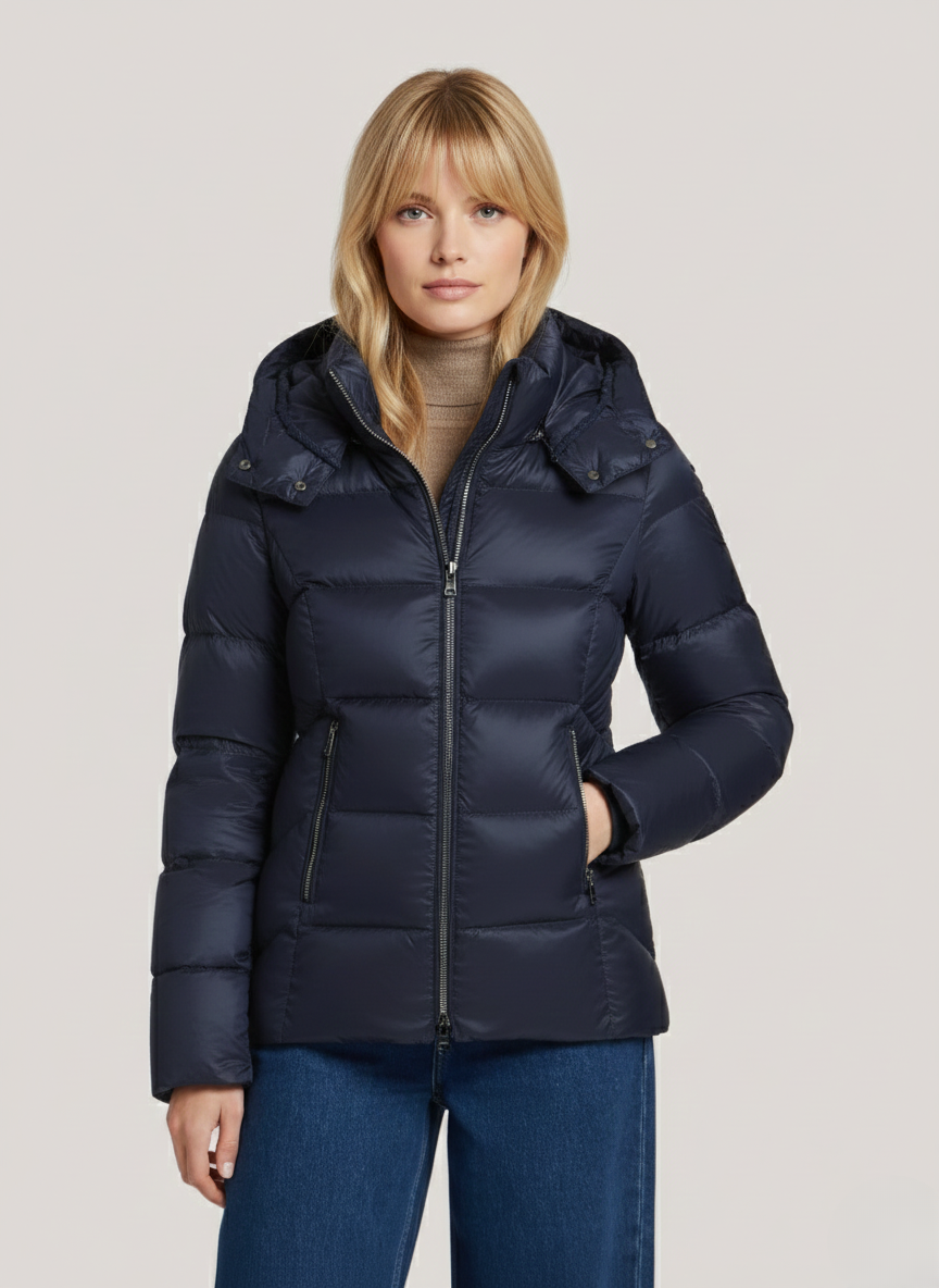 Waverly's Lightweight Short Down Jacket – Adjustable Hood & Warmth for Cold Days | NAVY 1