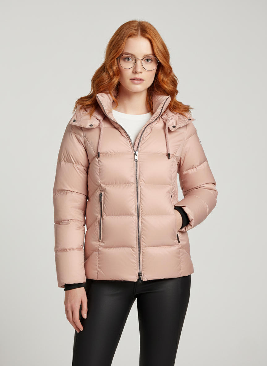 Waverly's Lightweight Short Down Jacket – Adjustable Hood & Warmth for Cold Days | PINK 1