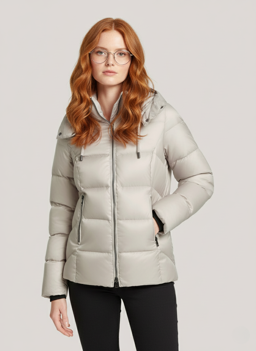 Waverly's Lightweight Short Down Jacket – Adjustable Hood & Warmth for Cold Days | WHITE 1