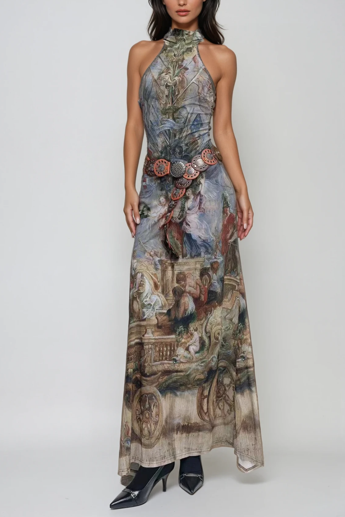 Wazo Print Halter Neck Maxi Dress