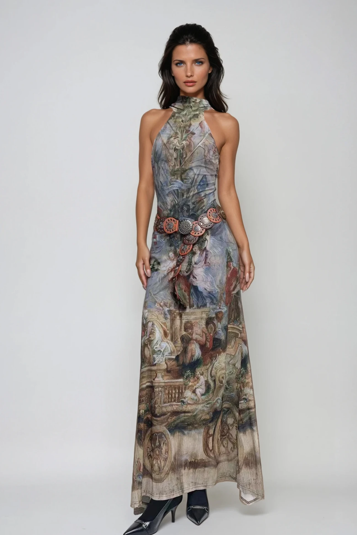 Wazo Print Halter Neck Maxi Dress