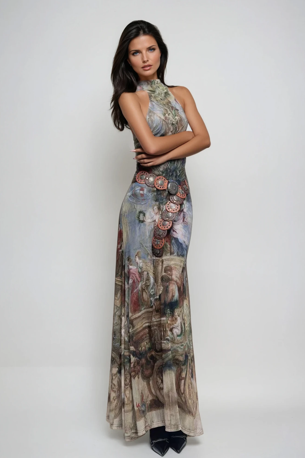 Wazo Print Halter Neck Maxi Dress