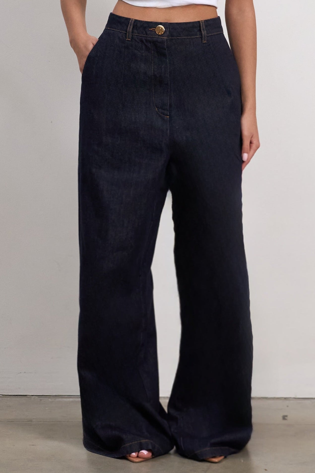 Marcelline High-Waist Wide Leg Denim Trousers