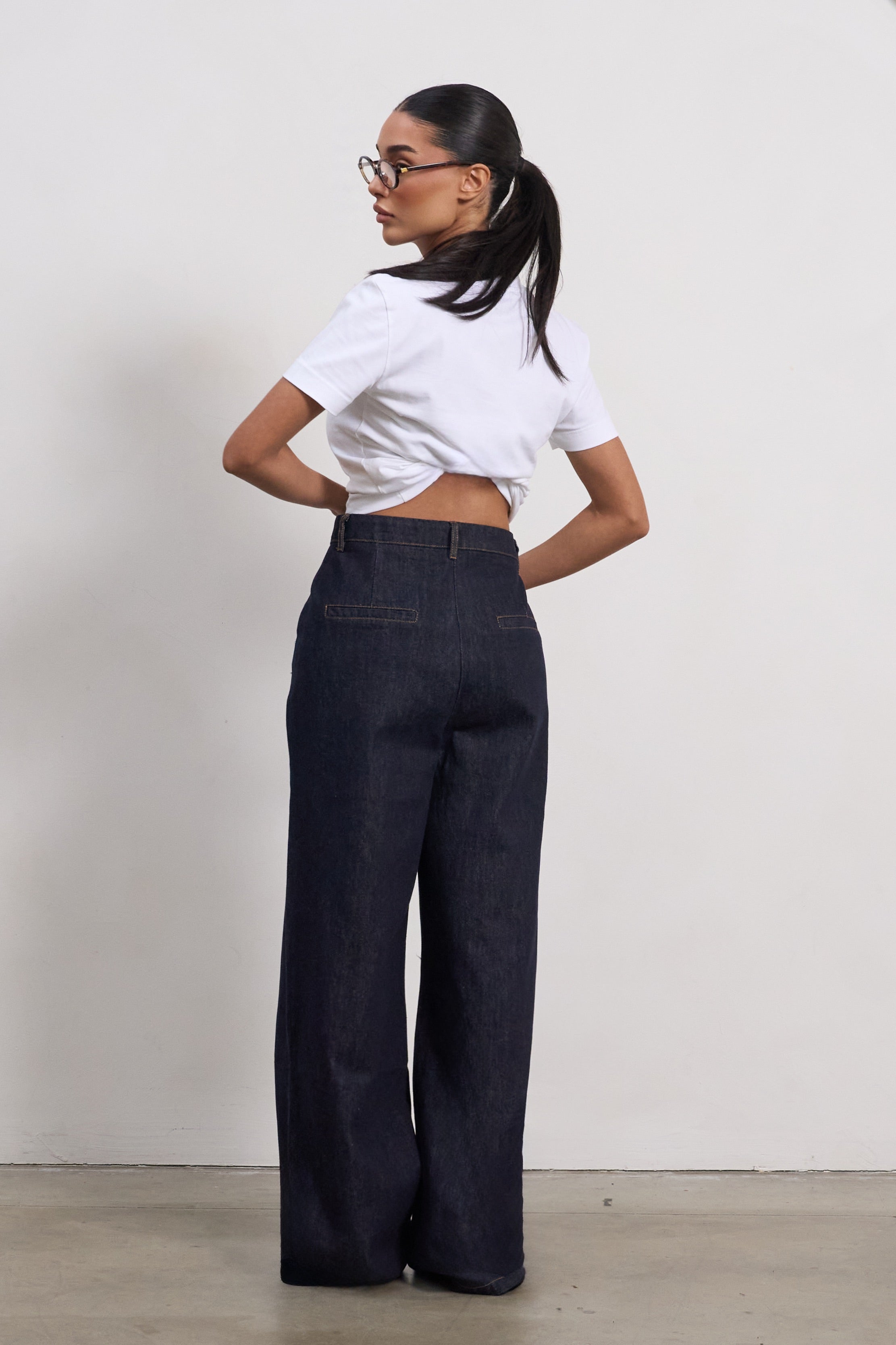 Marcelline High-Waist Wide Leg Denim Trousers