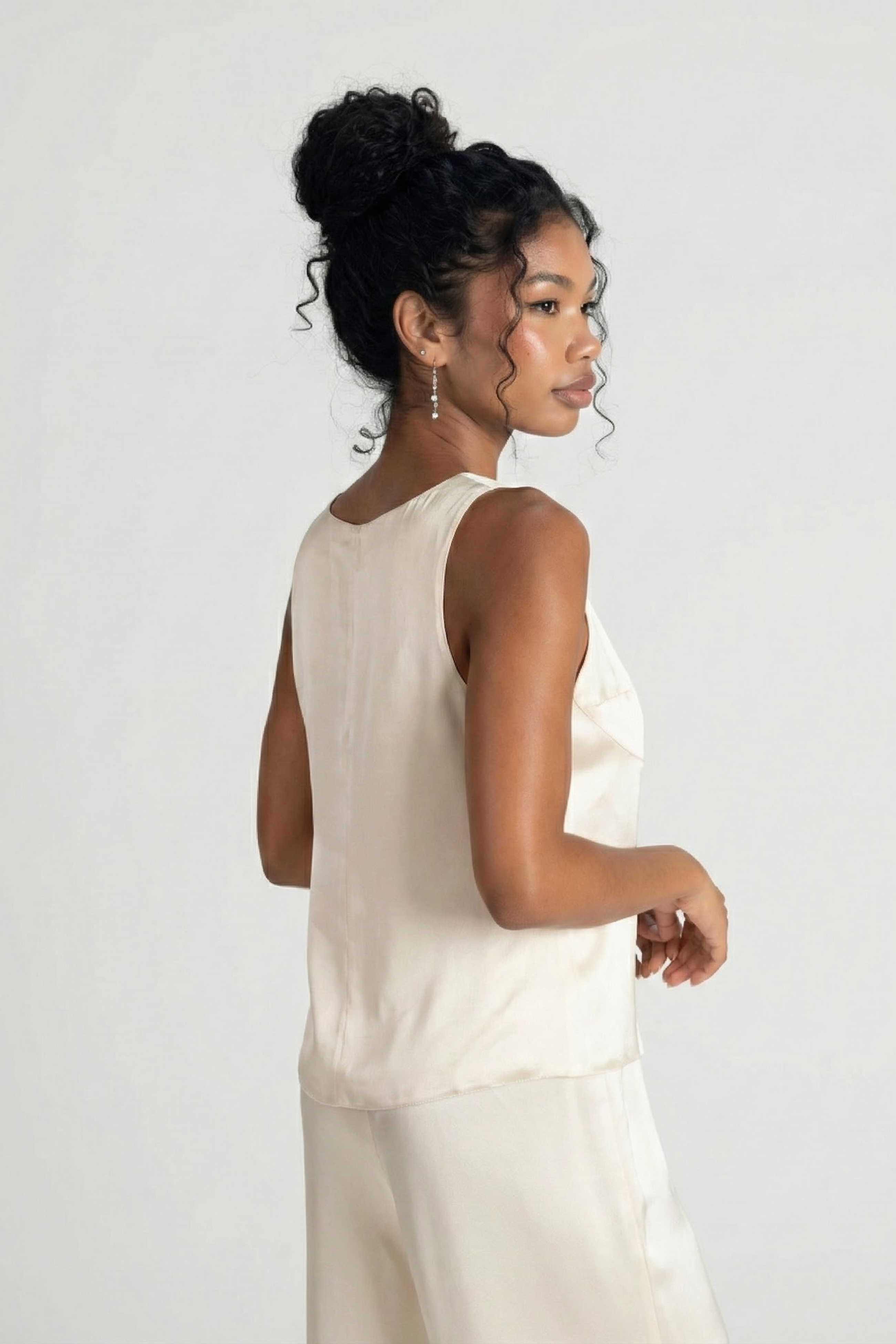 Women’s George Satin Corset Top – Heart Neckline with Covered Buttons and Wide Straps | WHITE 3