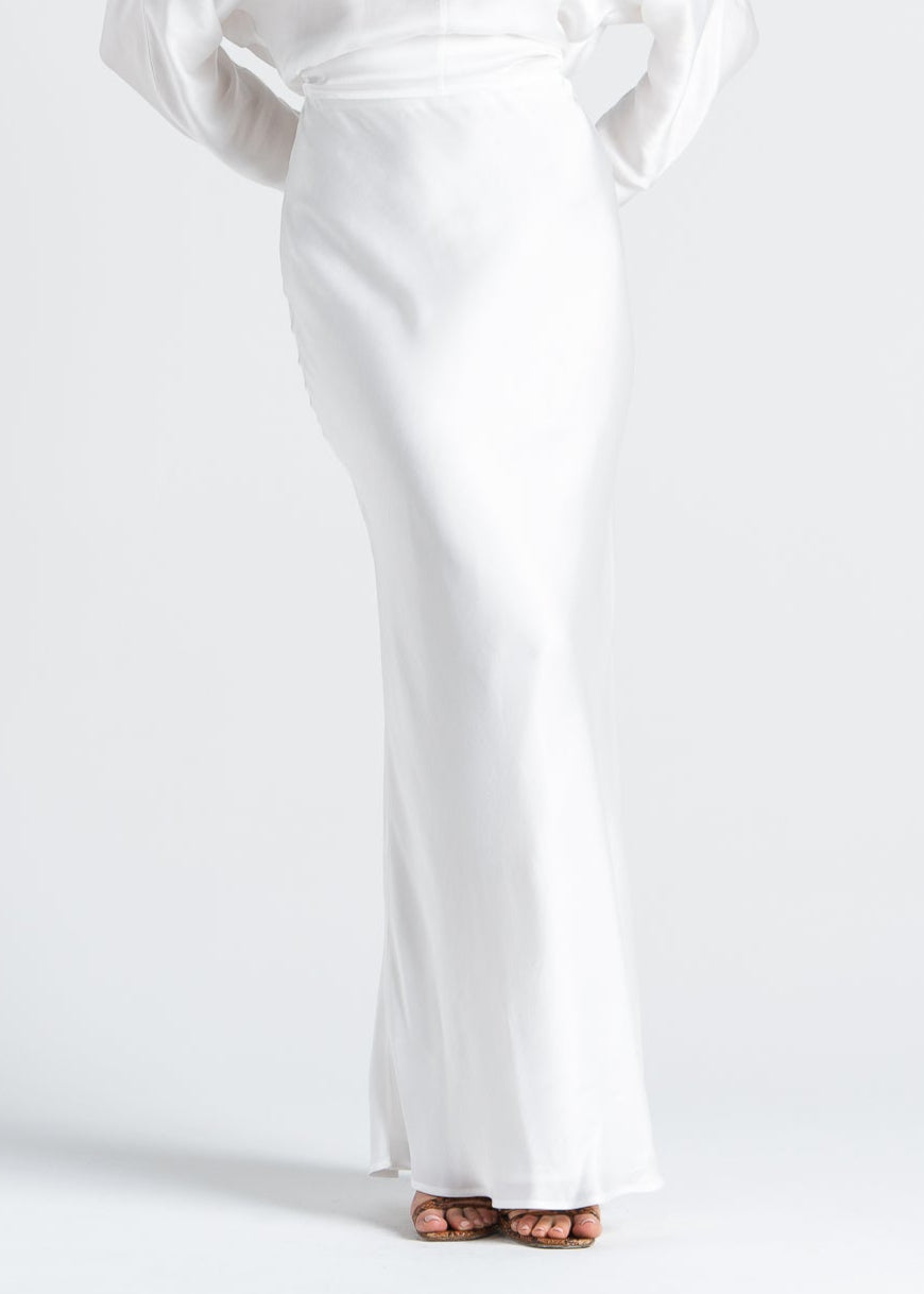 Women’s High-Rise Satin Maxi Skirt | WHITE 2
