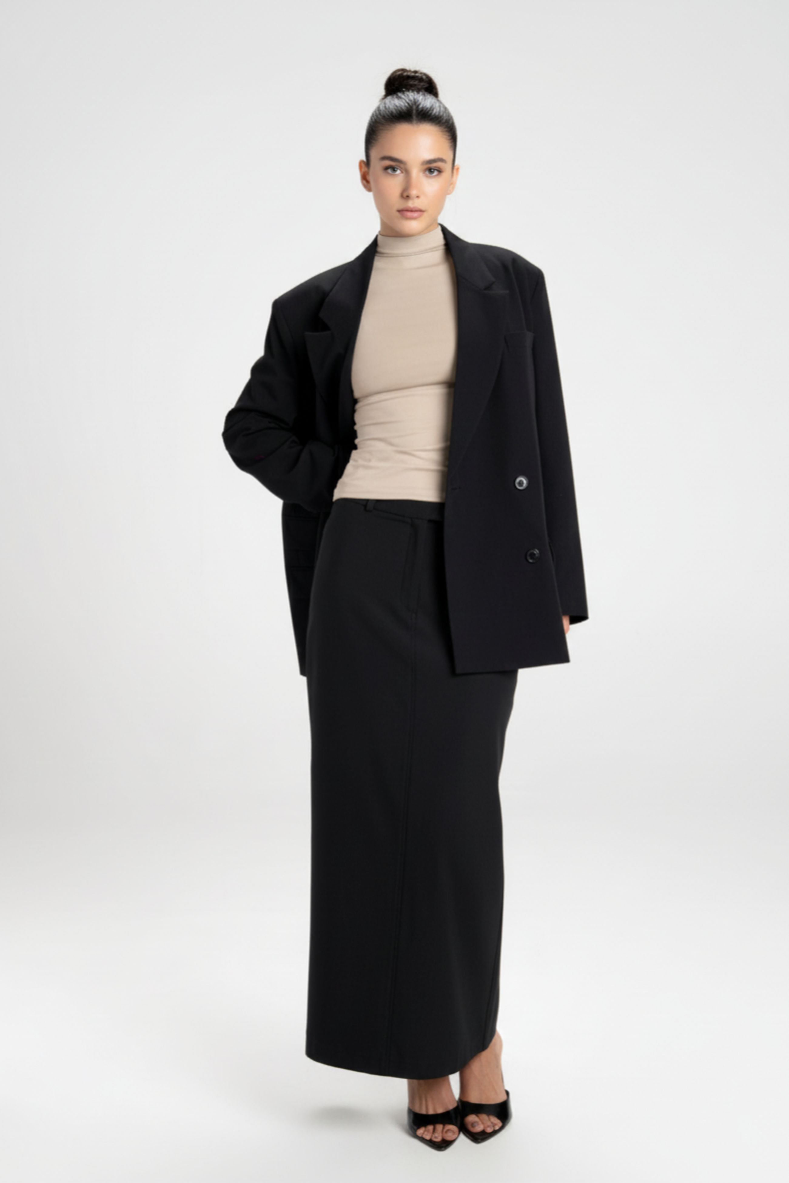 Women’s High Mock Neck Sleeveless Fitted Top – Soft Stretch Fabric| BEIGE 3