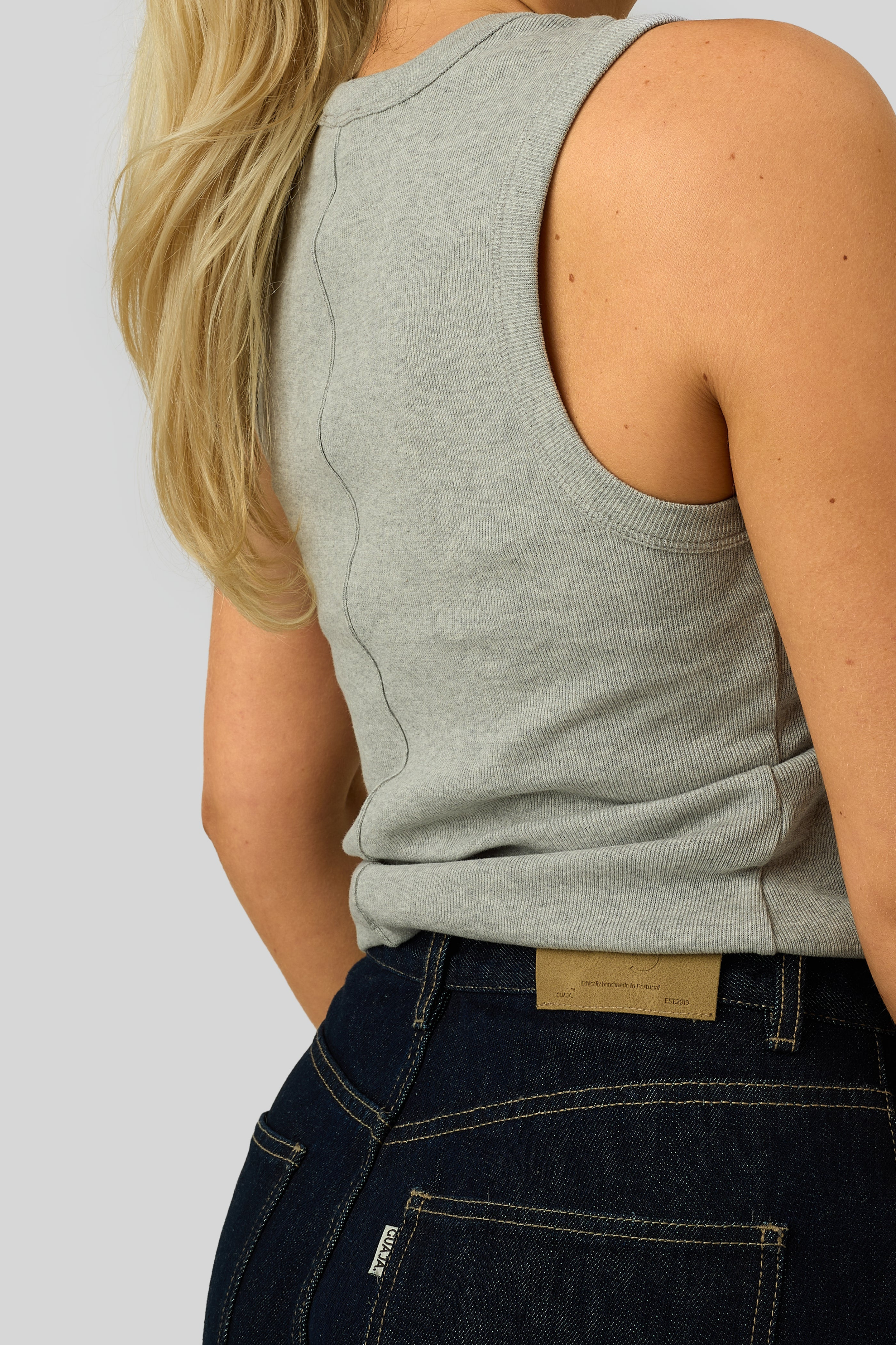 Women’s High Neck Ribbed Crop Tank Top – Sculpted Fit & Soft Comfort | GRAY 3