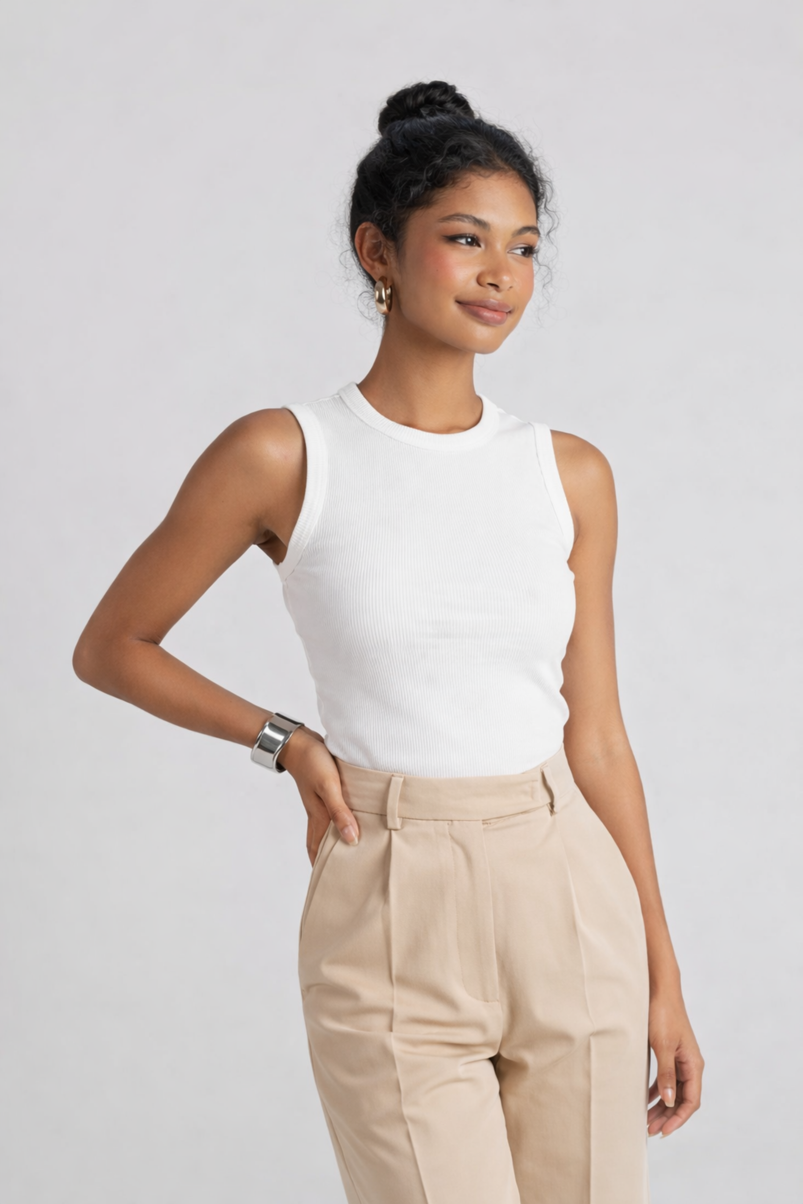 Women’s High Neck Ribbed Crop Tank Top – Sculpted Fit & Soft Comfort | WHITE 12