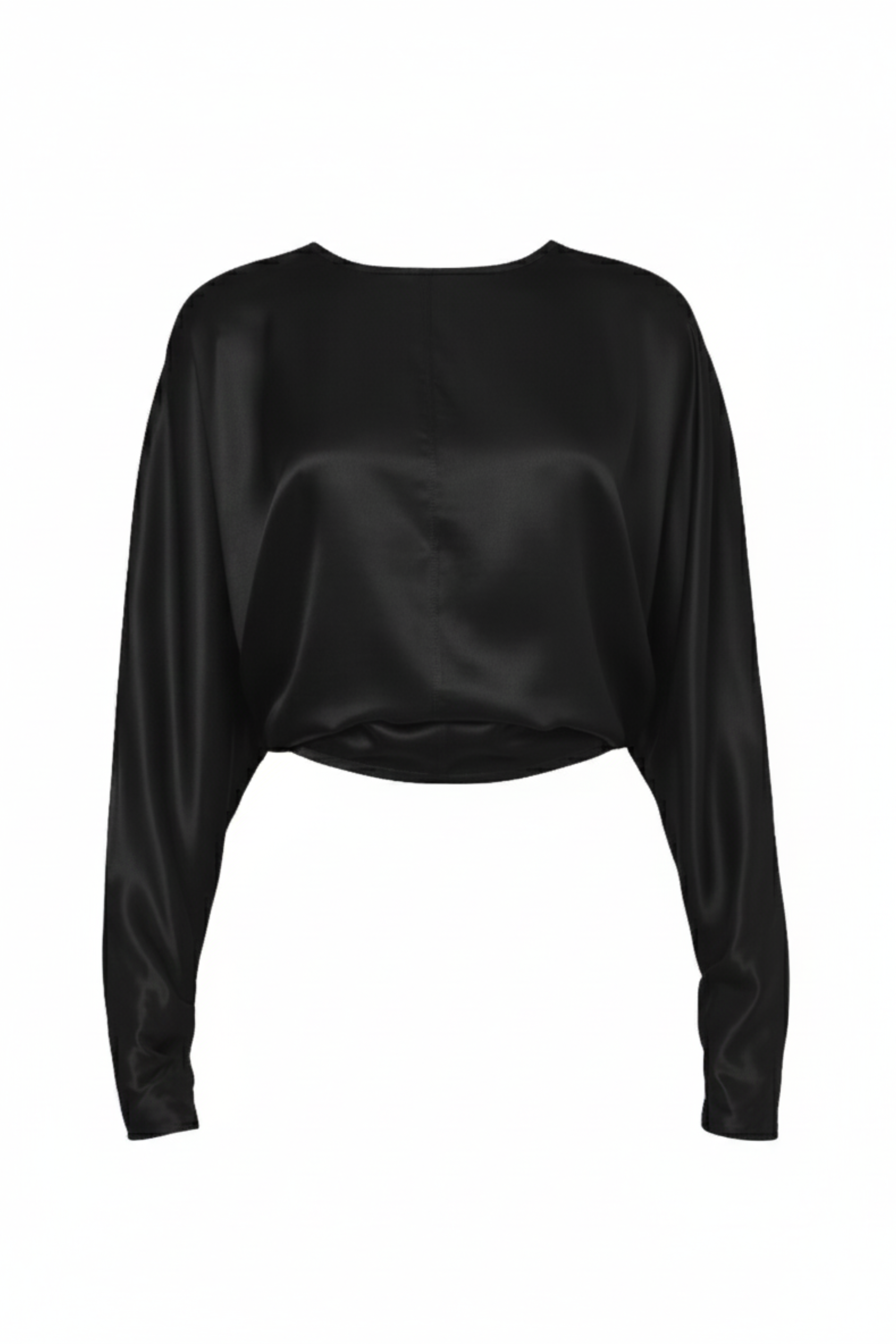 Women’s Long Sleeve Satin Blouse with Draped Batwing Sleeves – Elegant & Comfortable | BLACK 