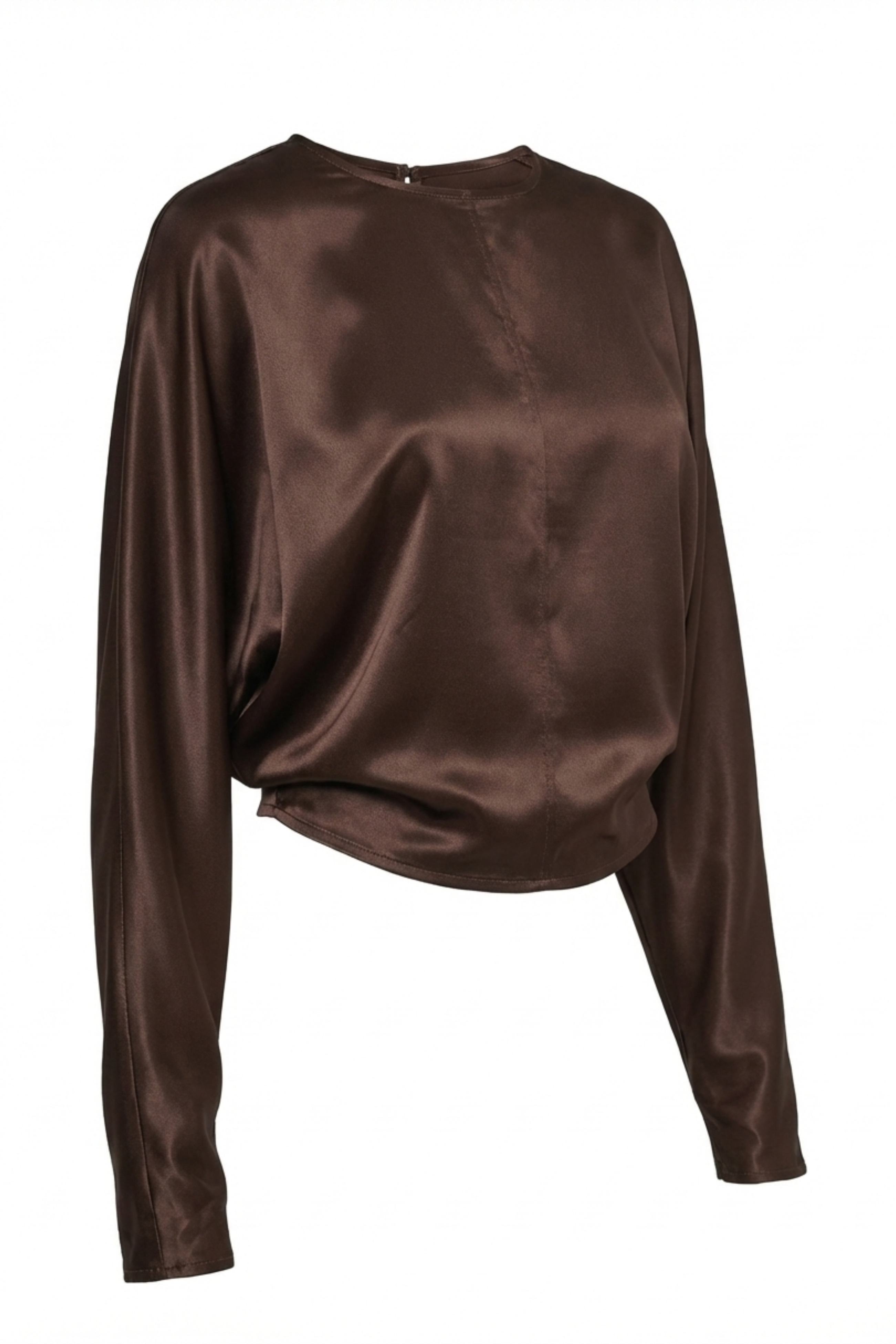 Women’s Long Sleeve Satin Blouse with Draped Batwing Sleeves – Elegant & Comfortable | BROWN