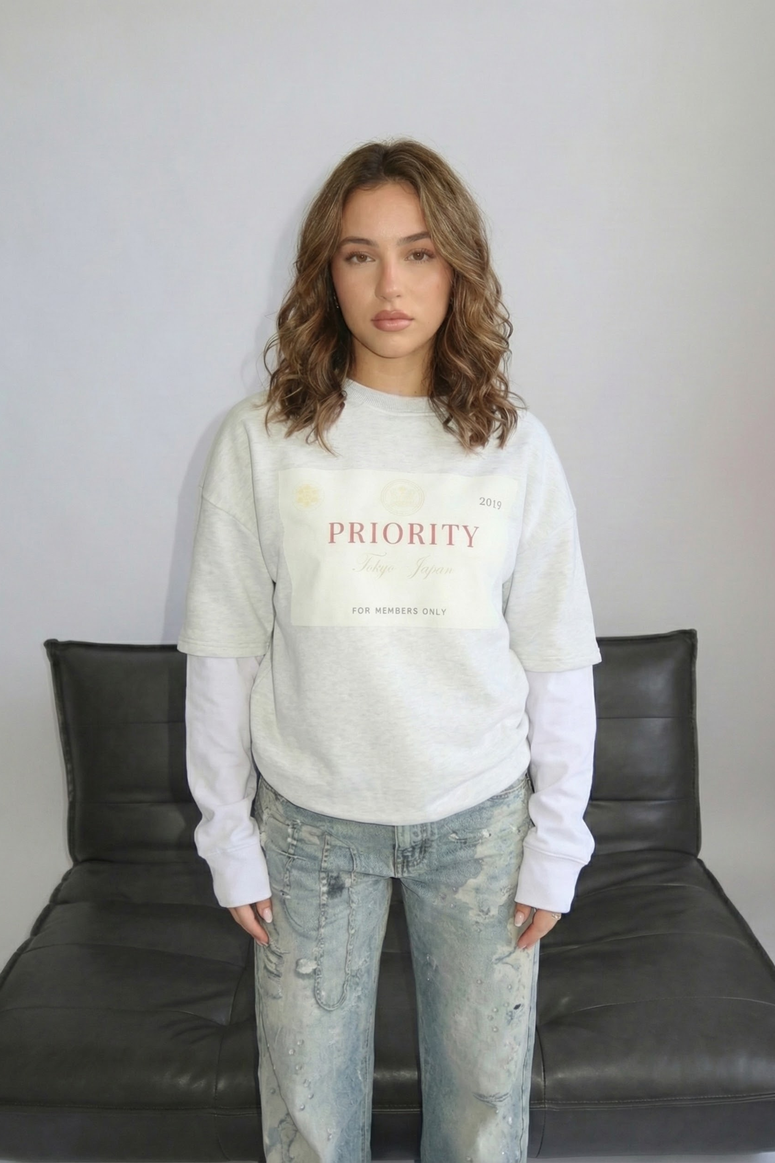Women’s "Priority" Graphic Sweatshirt – Streetwear-Inspired & Casual | WHITE 1