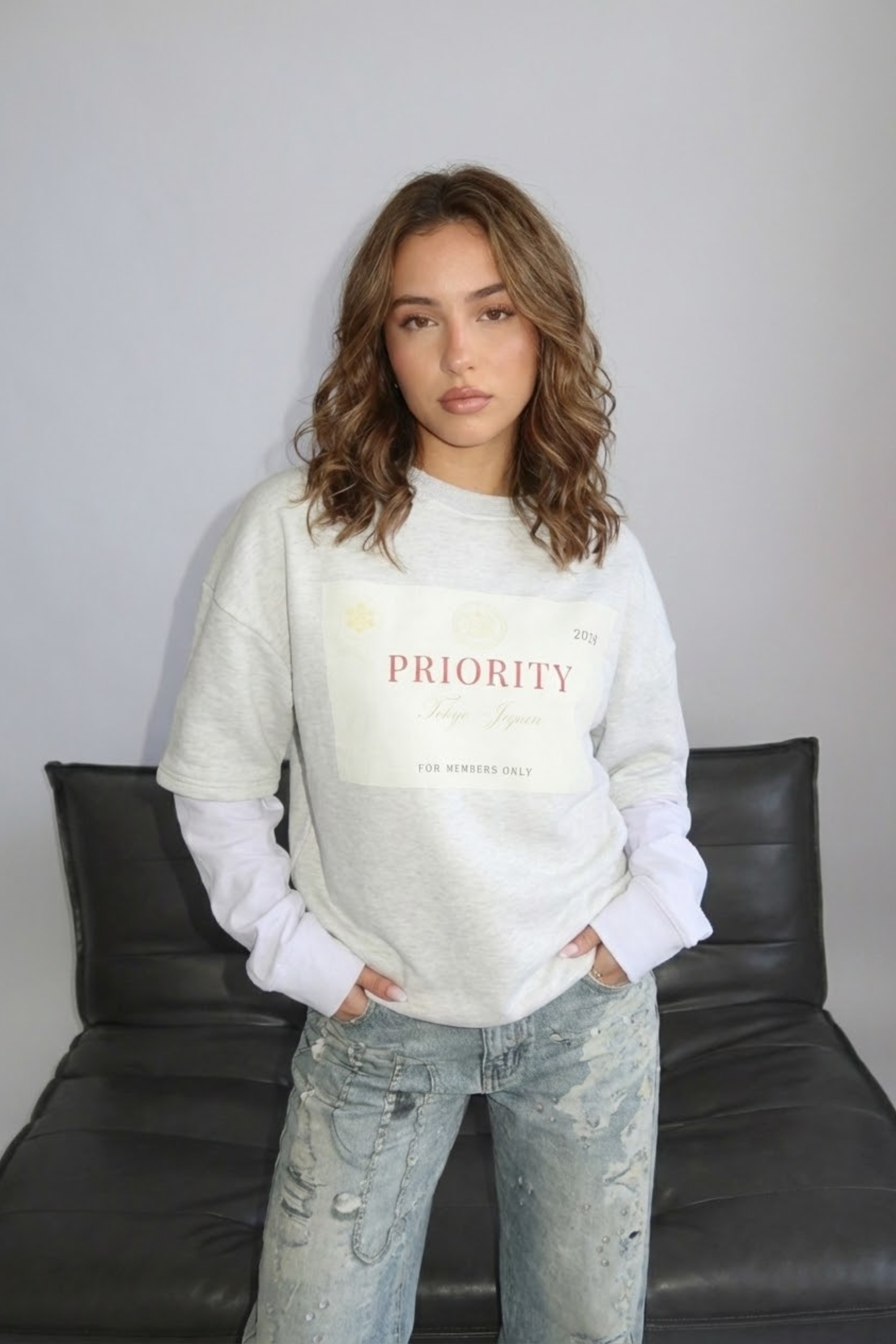 Women’s "Priority" Graphic Sweatshirt – Streetwear-Inspired & Casual | WHITE 2