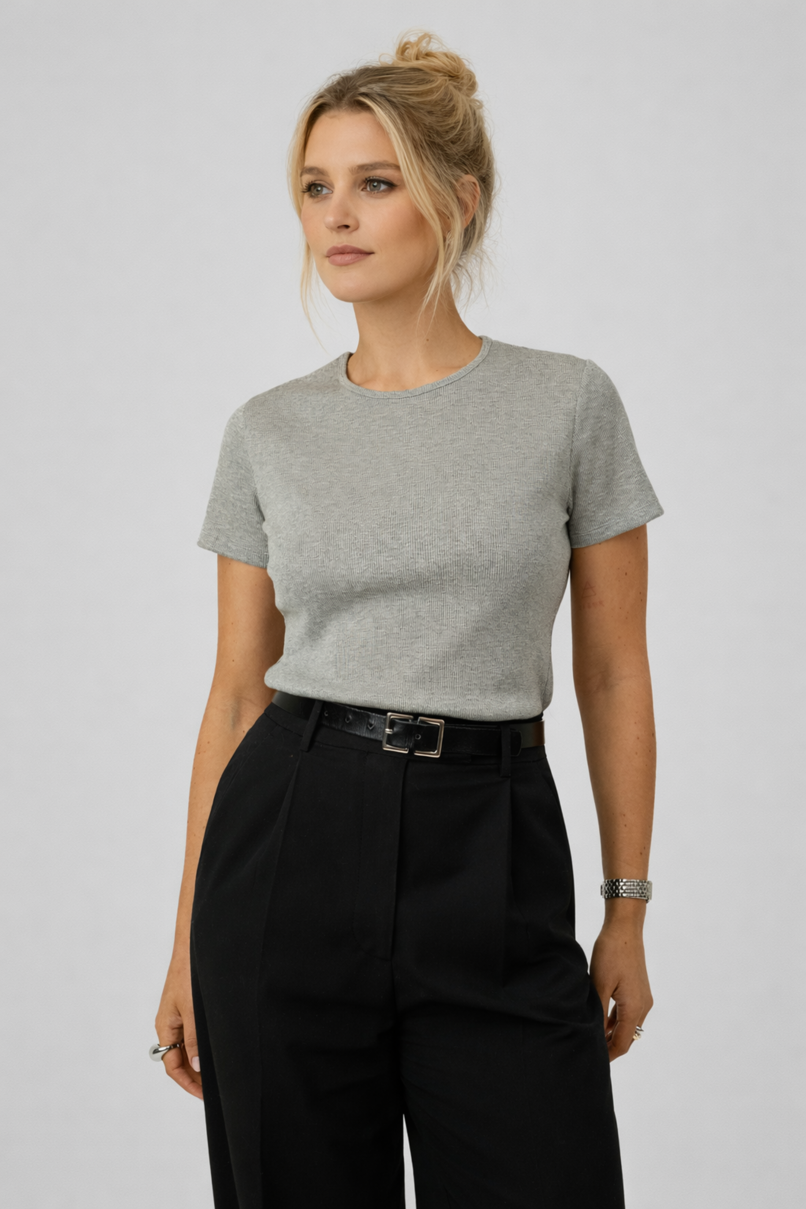 Women’s Ribbed Cotton Tee – Relaxed Fit with Classic Crew Neckline 1