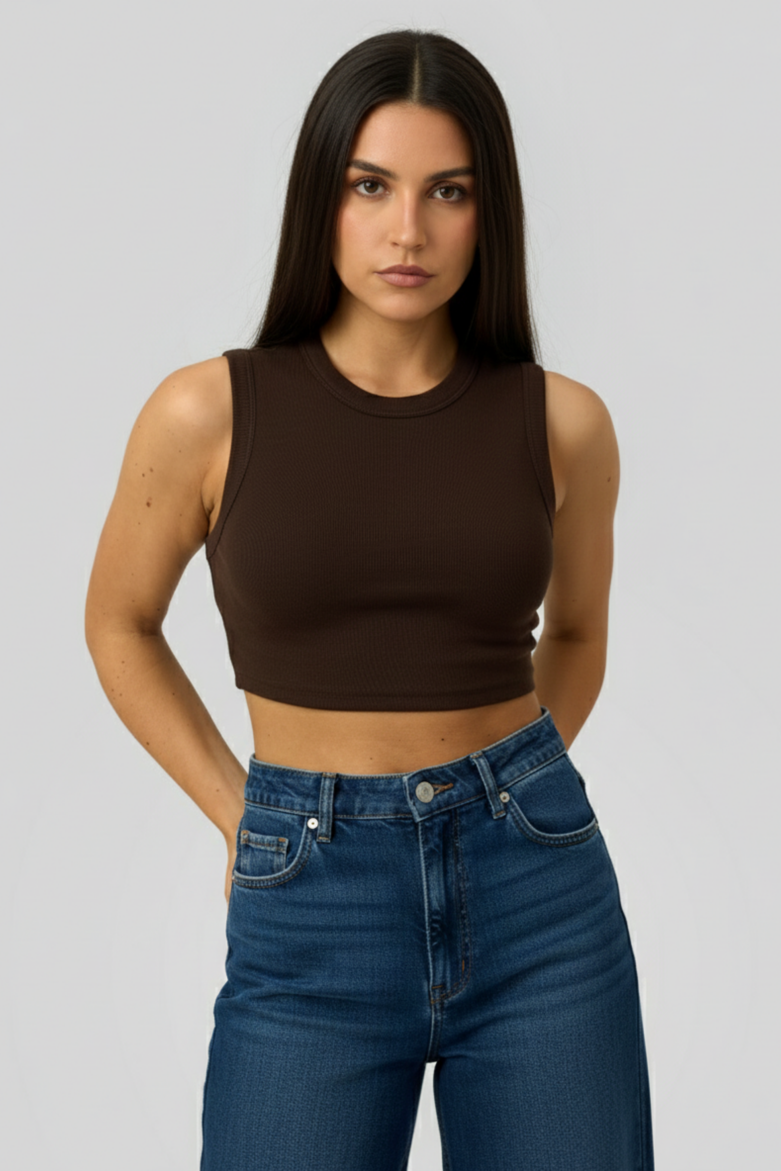Women’s Ribbed Crop Tank Top – Effortless Comfort & Style | BROWN 2