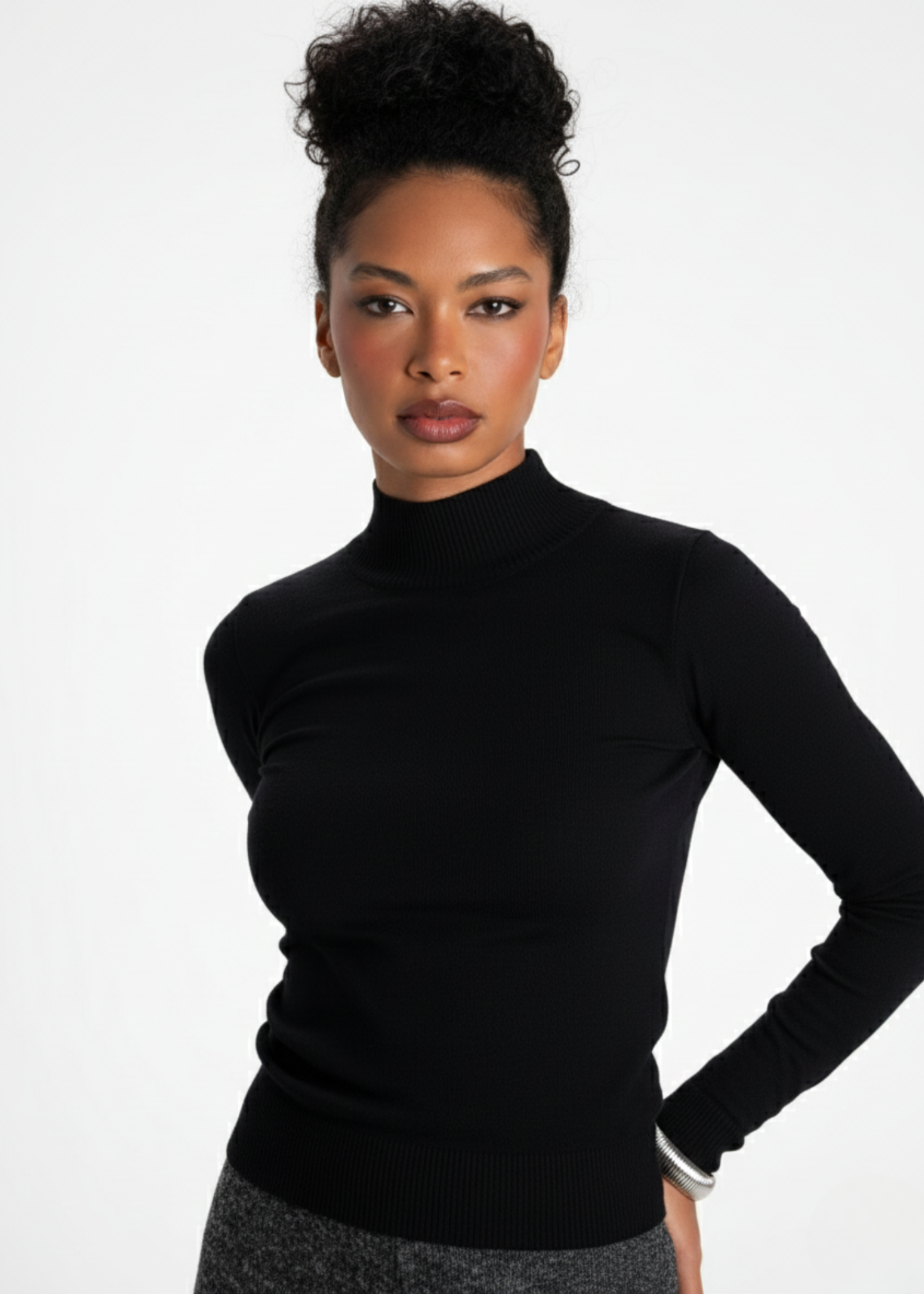 Women’s Skin Fit Knitted Mid-Neck Sweater – Lightweight & Effortlessly Comfortable | BLACK 1