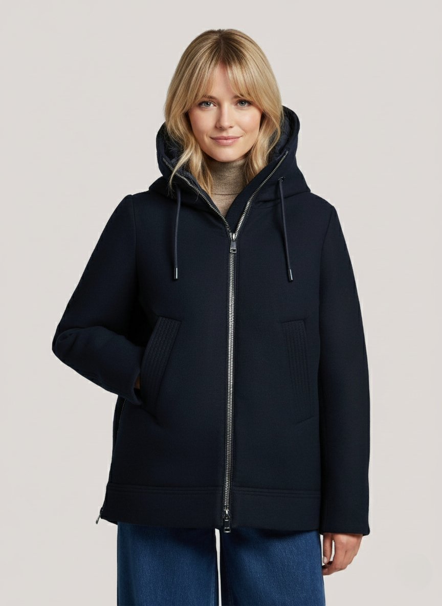 Wool Blend Sporty Coat – Cozy & Stylish Outerwear with Puffy Nylon Hood 1