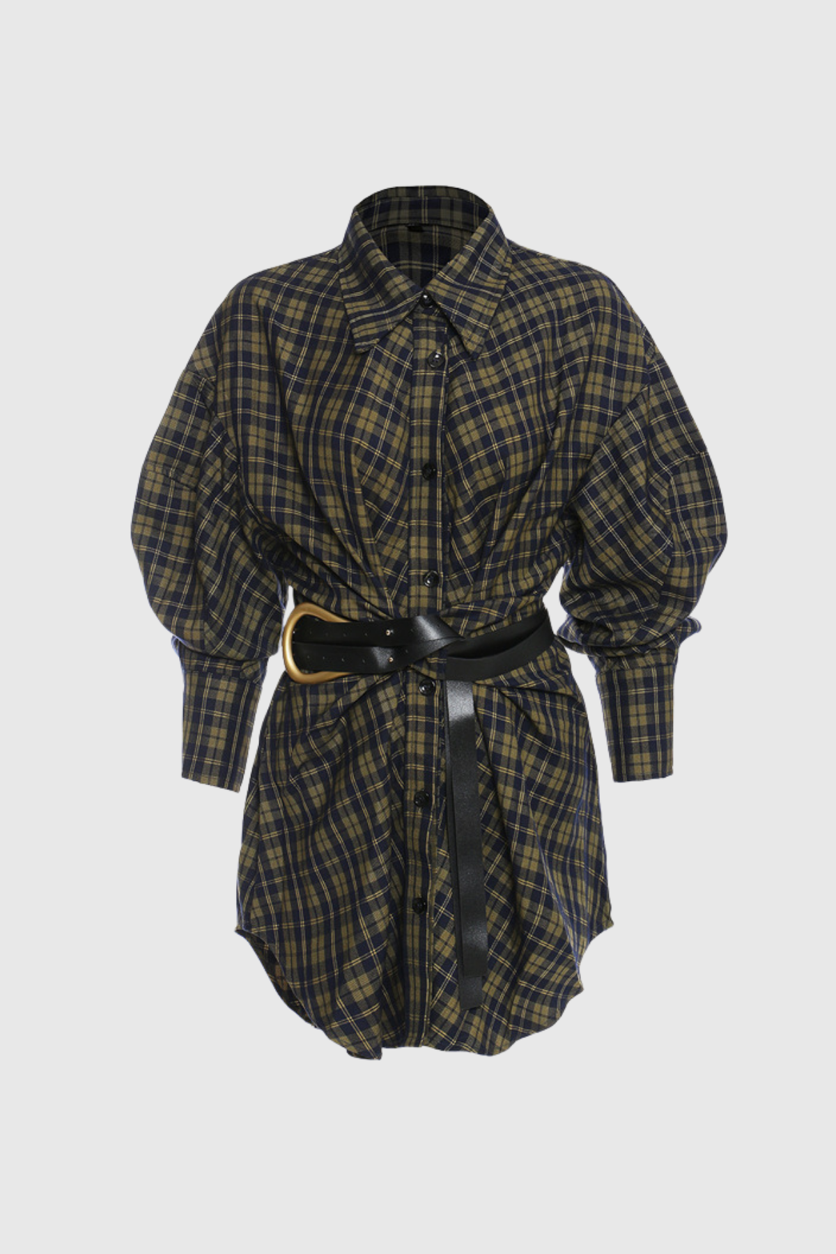 Yamini Grid Buckle Shirt Mini Dress