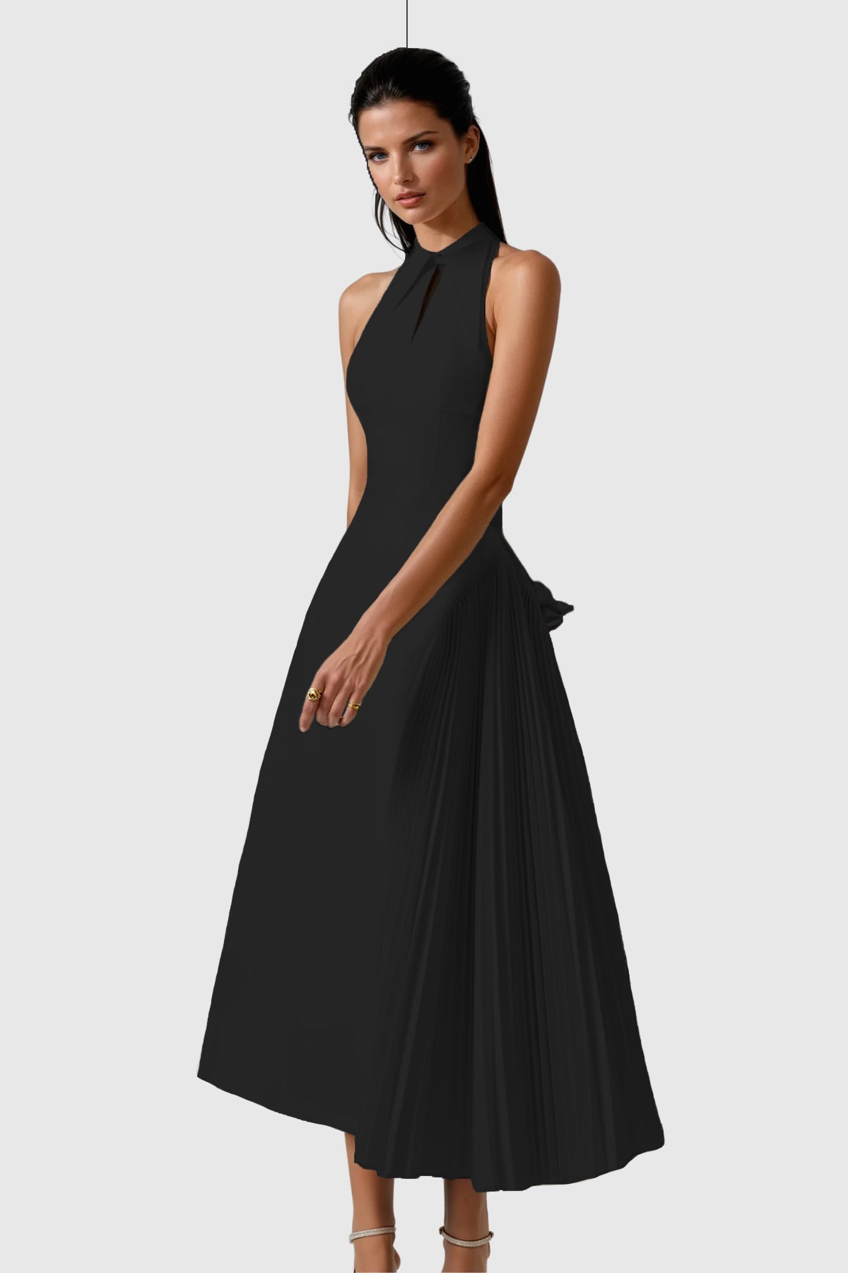 Zion Sleeveless Ruch Deconstruct Maxi Dress In Black