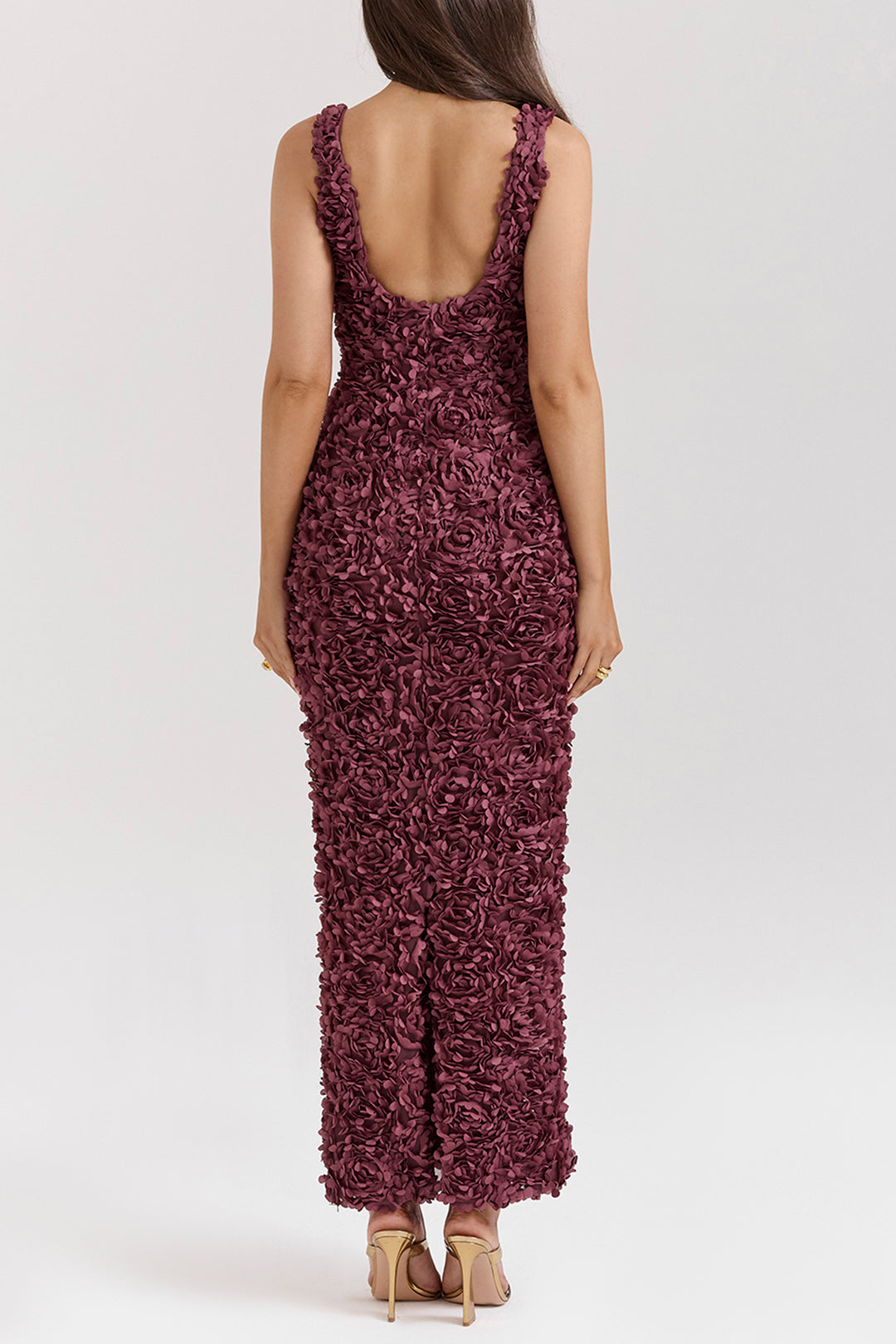 Appliques V-Neck Slit Maxi Dress 