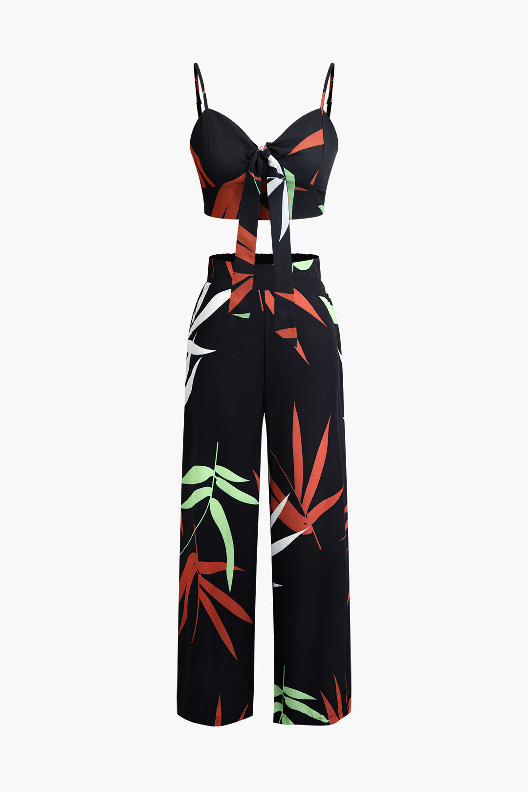 Bamboo leaf print cami top and pants set 