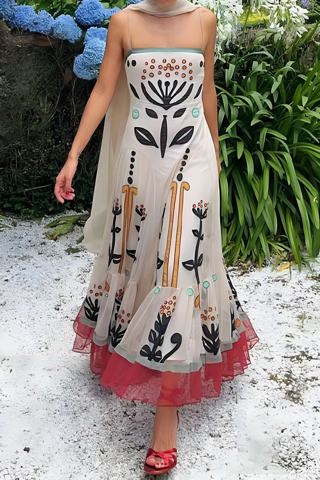 Artistic Print Slip Midi Dress 