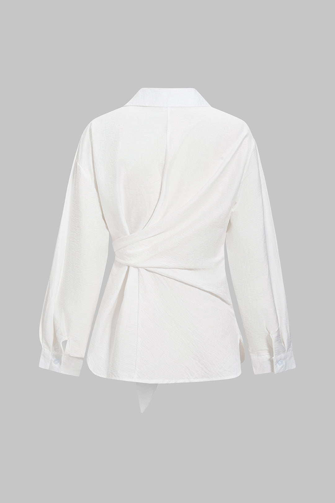 Asymmetrical Tie-Front Button Long-Sleeve Shirt 