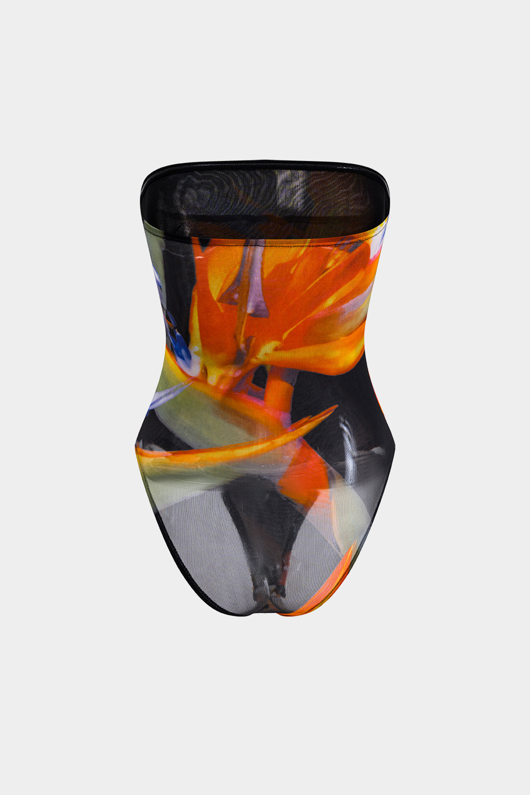 Abstract Print Mesh Strapless Bodysuit 