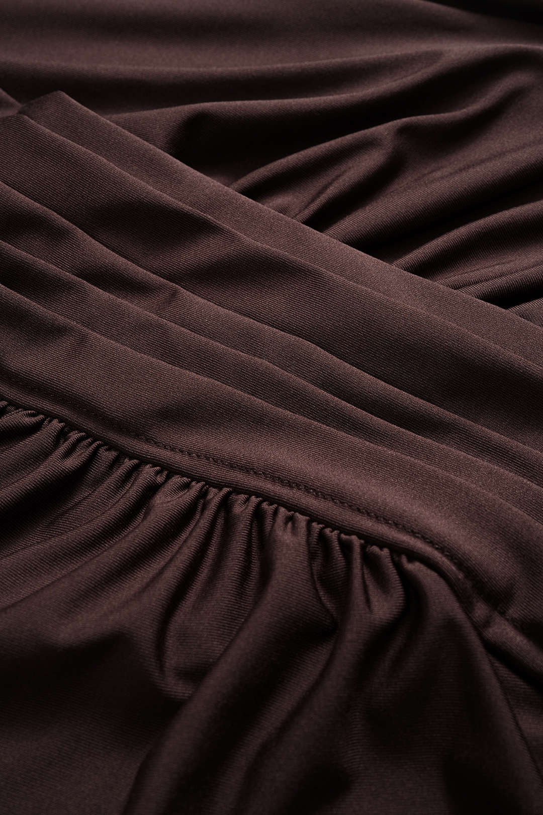 Asymmetrical Neck Ruched Long-Sleeve Maxi Dress 