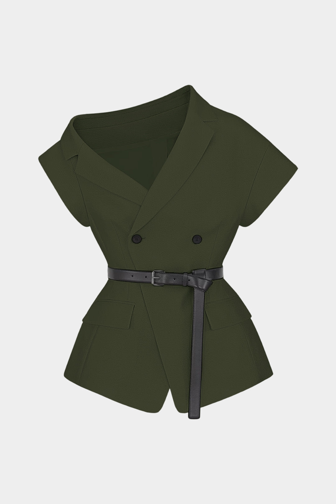 Asymmetrical Neck Belted Vest