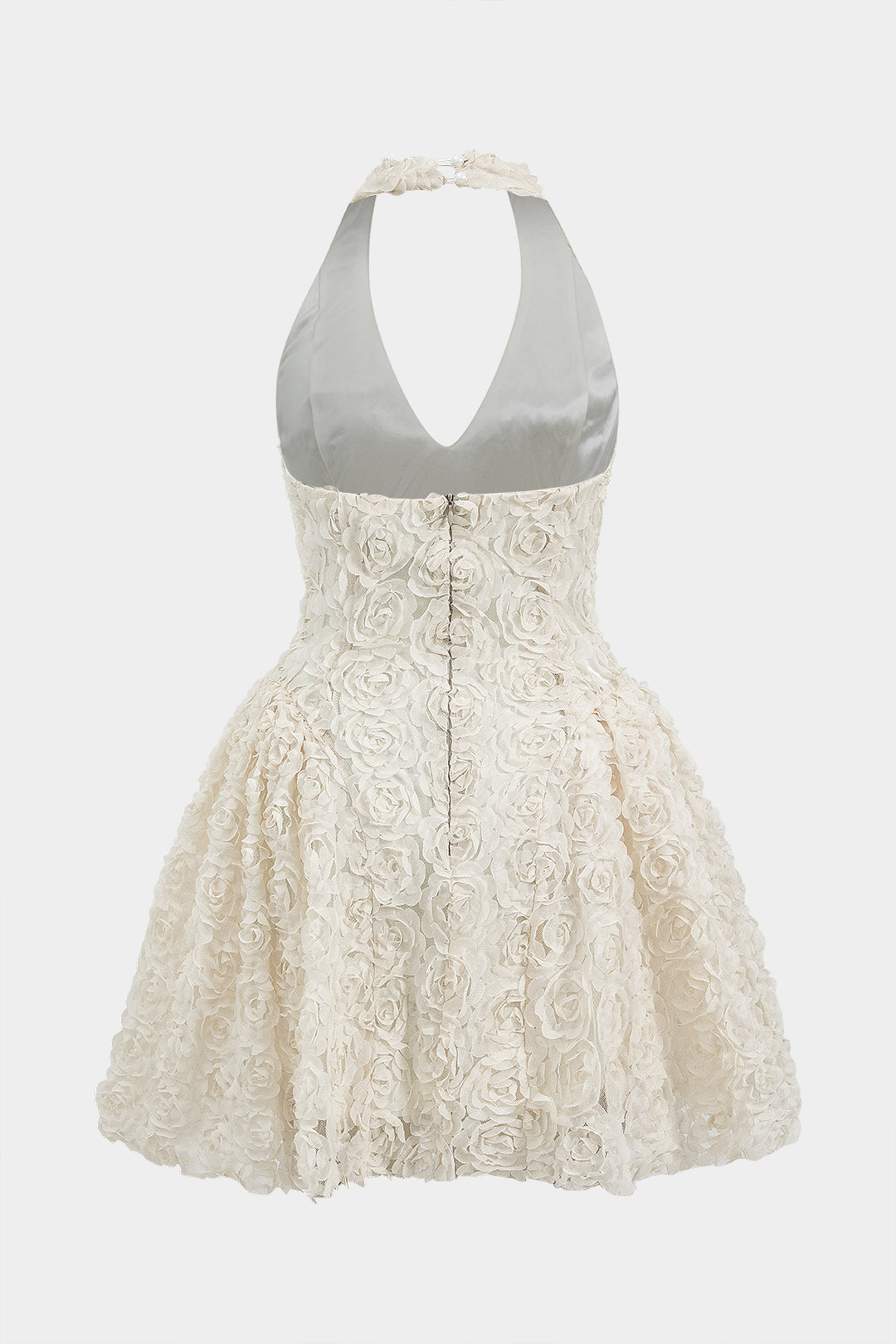 3D Floral Sleeveless Halter Neck V-Neck Backless Mini Dress 