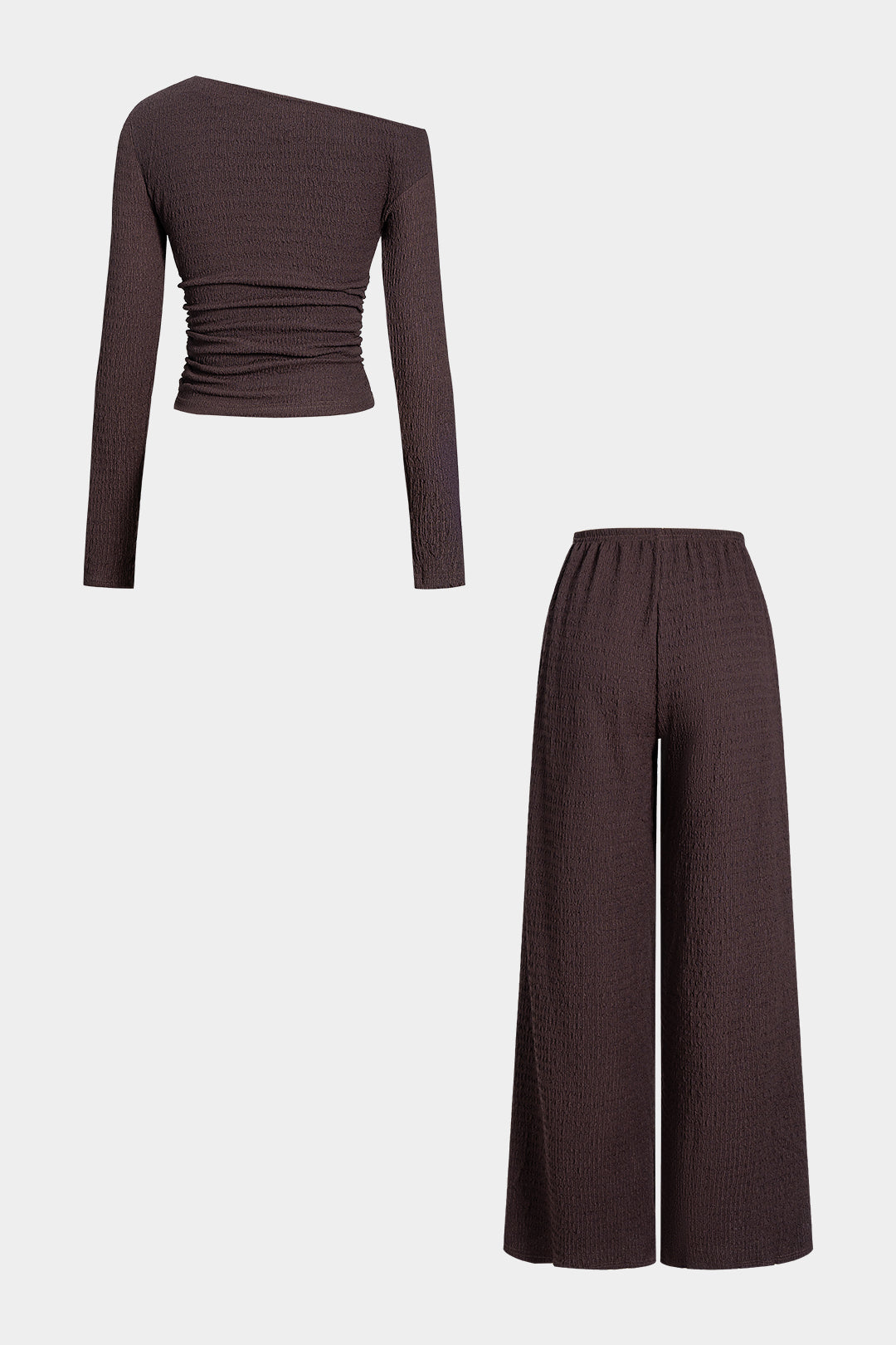 Asymmetrical Neck Long-Sleeve Top And Pants Set 