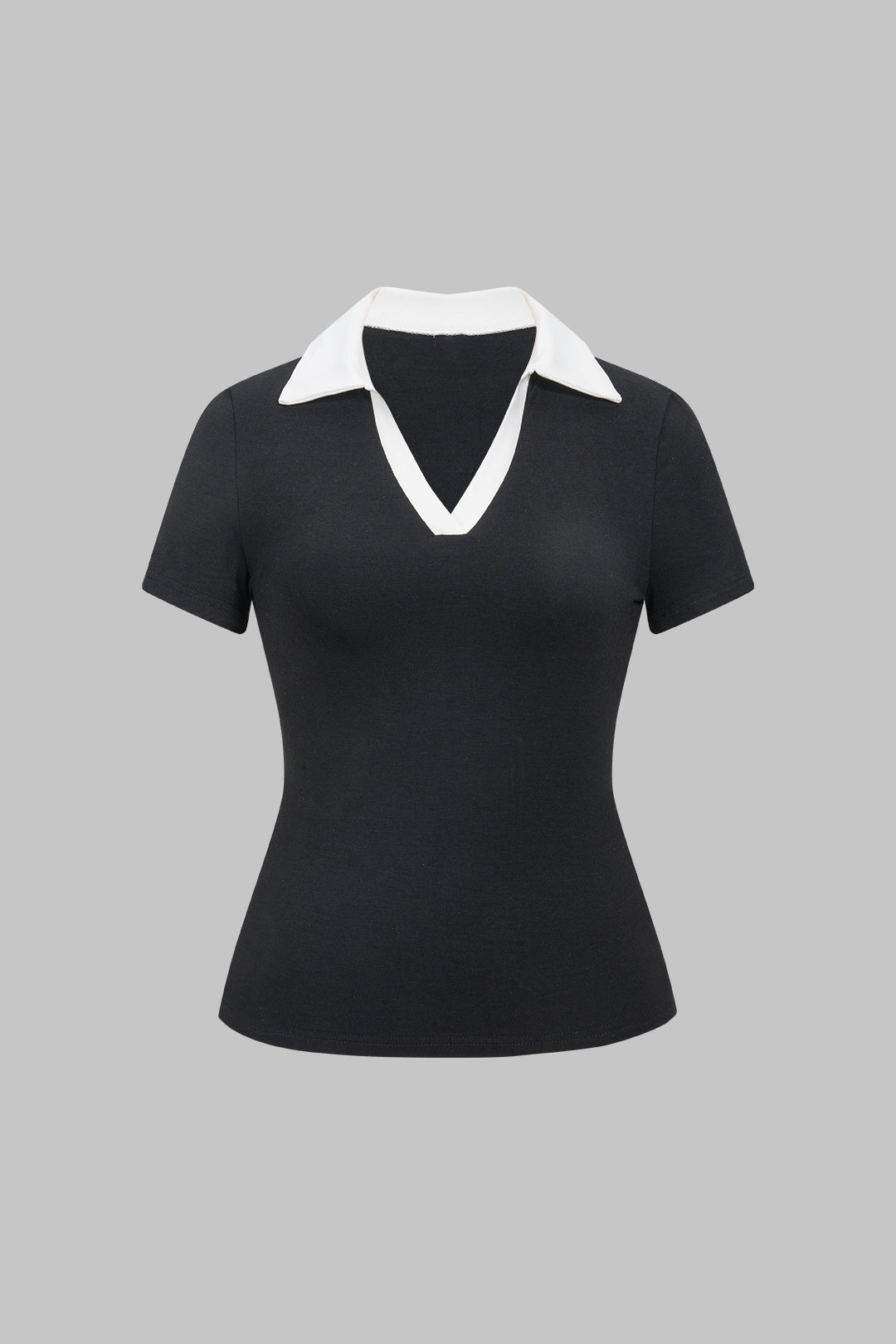 Basic Contrast Collar Short Sleeve T-Shirt 