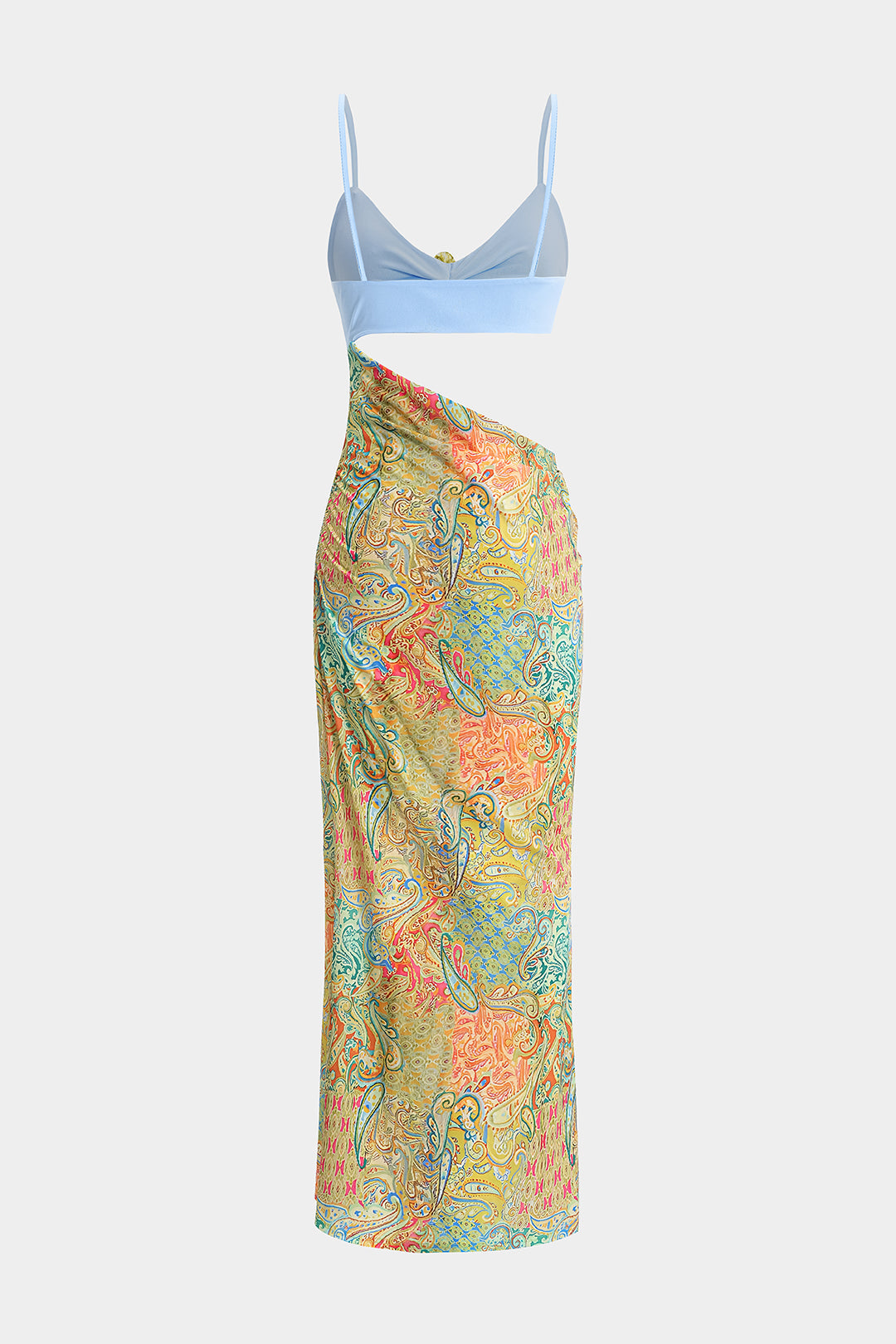 Abstract contrast pattern cut-out slip sleeveless maxi dress 