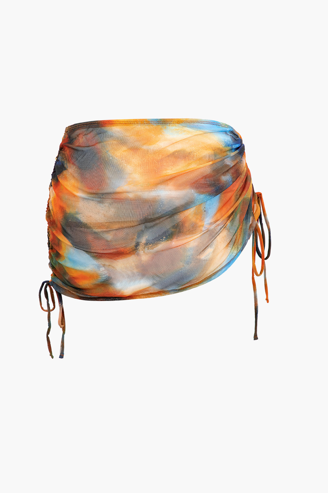 Abstract Print V-Neck Cross Back Tie-Down Swimsuit and Mesh Mini Sarong Skirt Set 