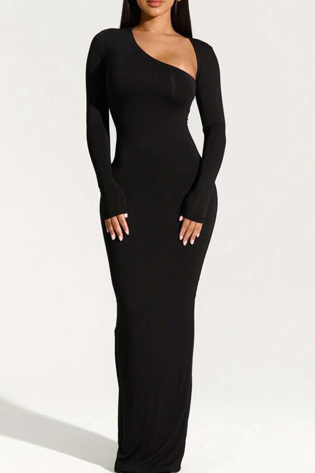 Asymmetrical maxi dress with neck slit 