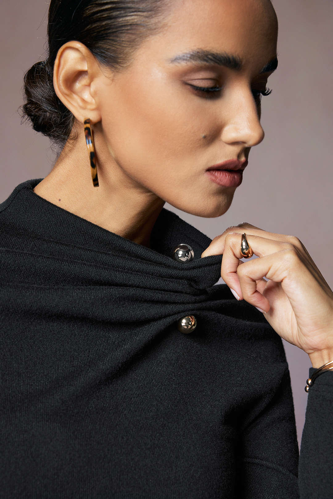 Asymmetrical Metallic Deocr Long-Sleeve Top 