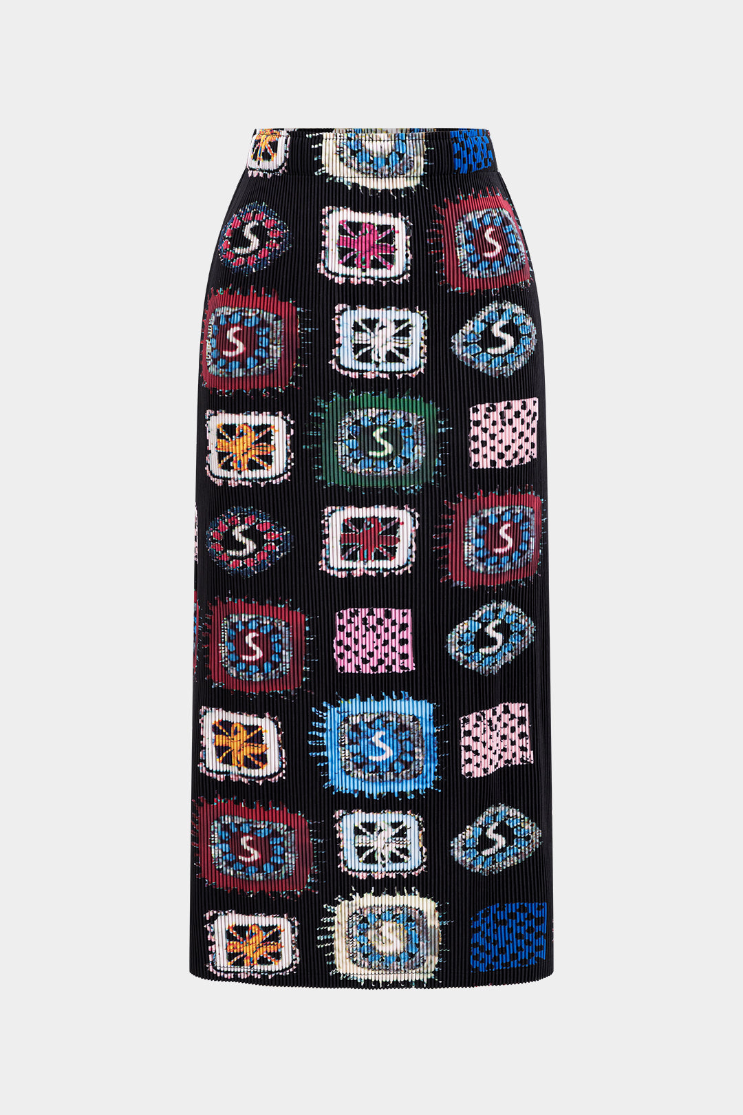 Abstract Print Ribbed Skirt 